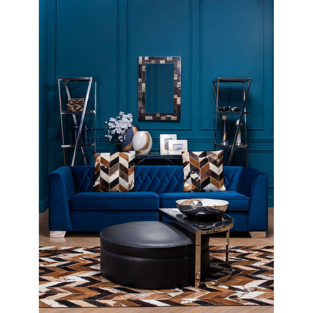 Rashika Dark Blue Velvet 3 Seat Sofa