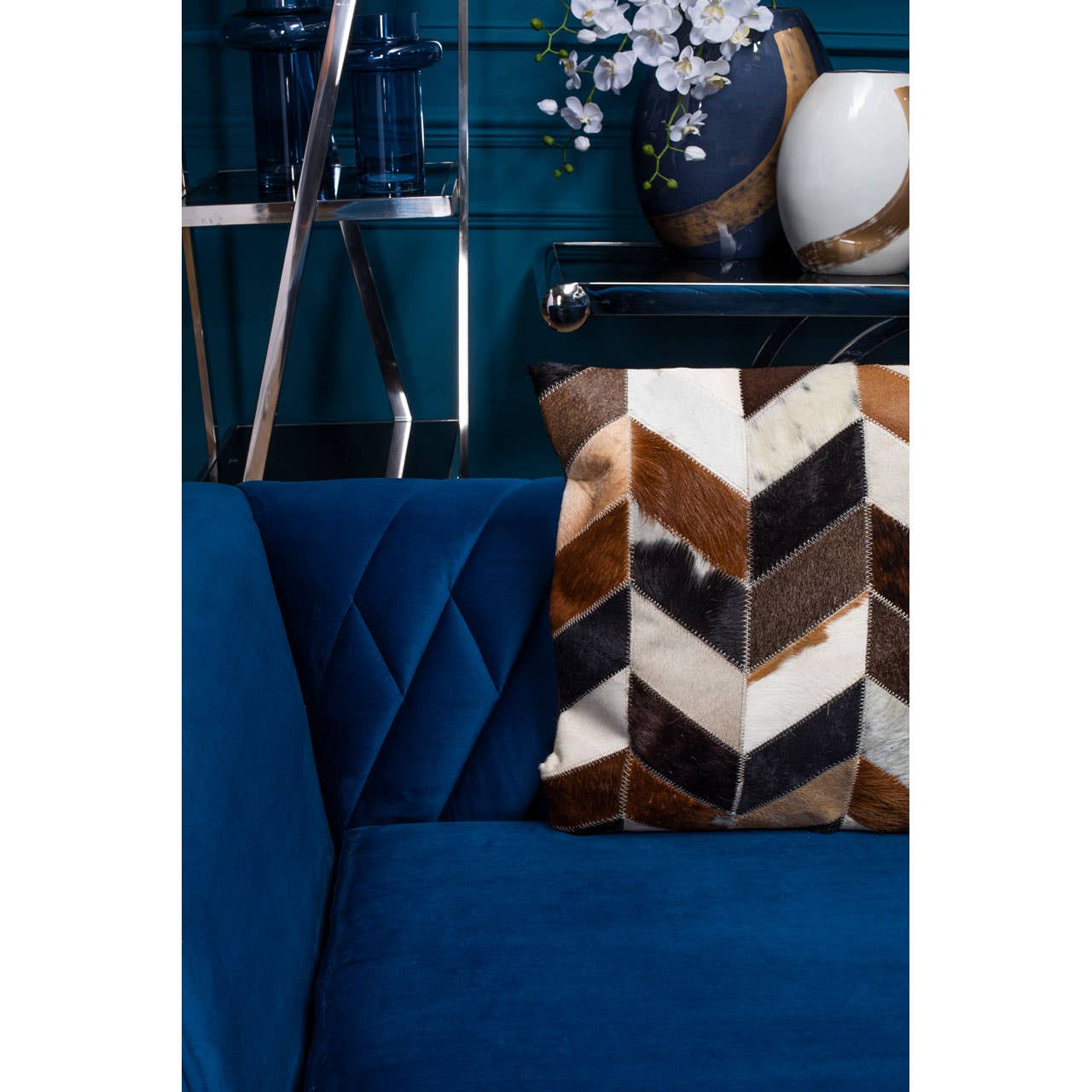 Rashika Dark Blue Velvet 3 Seat Sofa