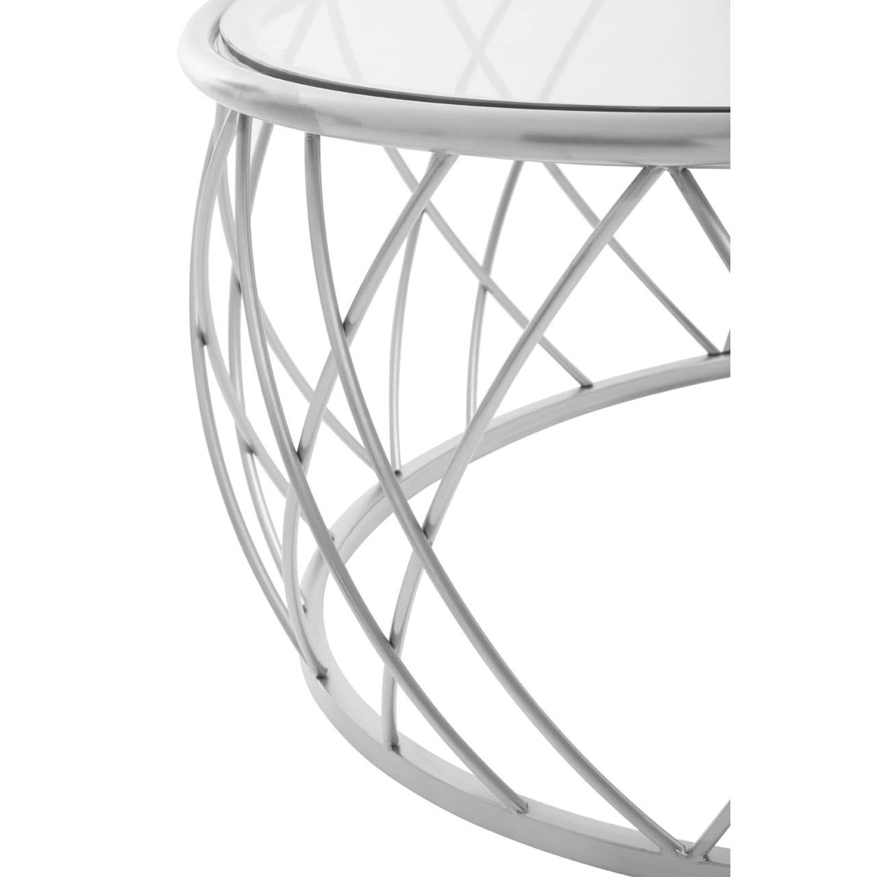 Ackley Clear Glass And Silver Frame Round Coffee Table.