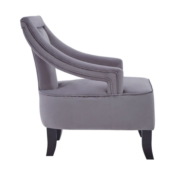 Faye Grey Velvet Chair With Wooden Legs