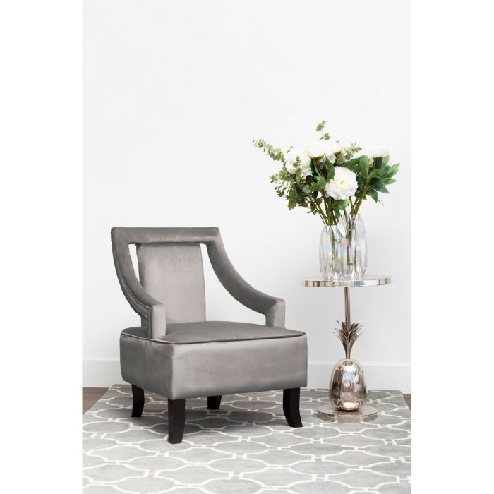 Faye Grey Velvet Chair With Wooden Legs