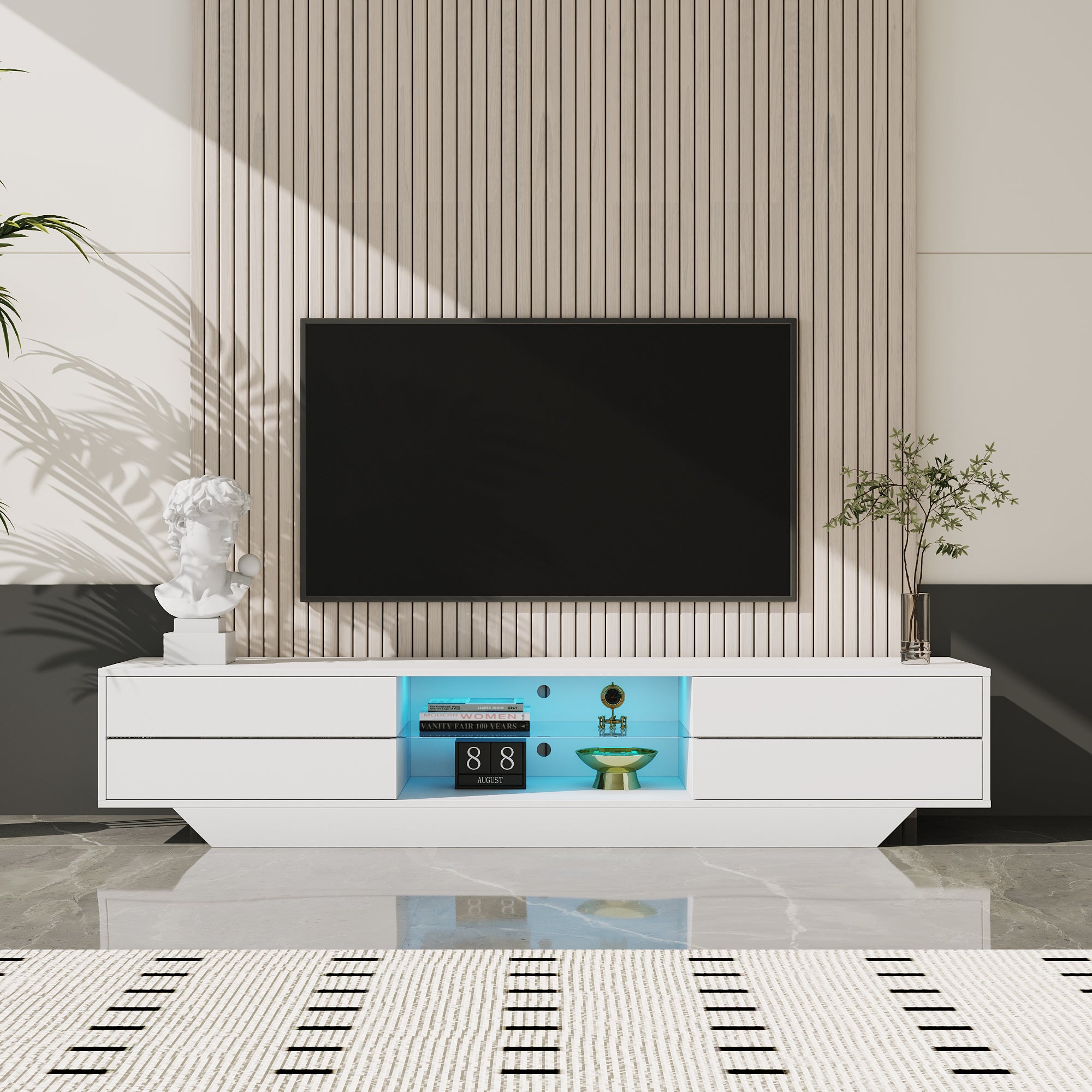 Harmony Haven High Gloss TV Stand In White Featured With Multi LED Lighting