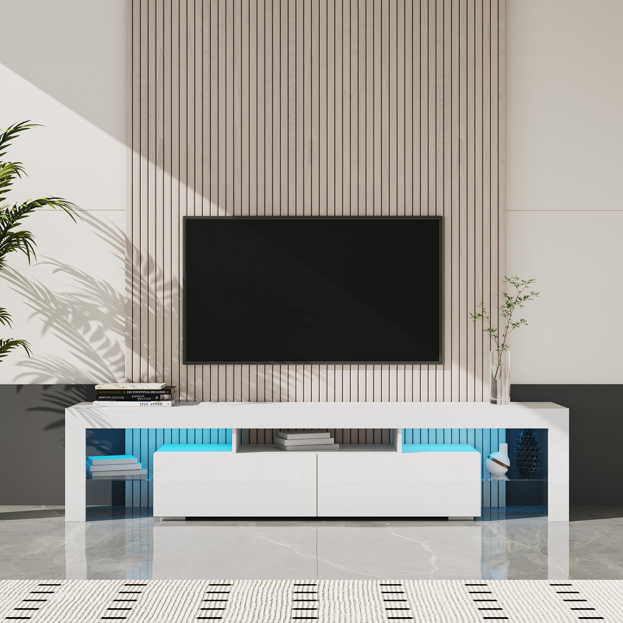 Arctic Aura White High Gloss TV Stand With Multi LED Lighting