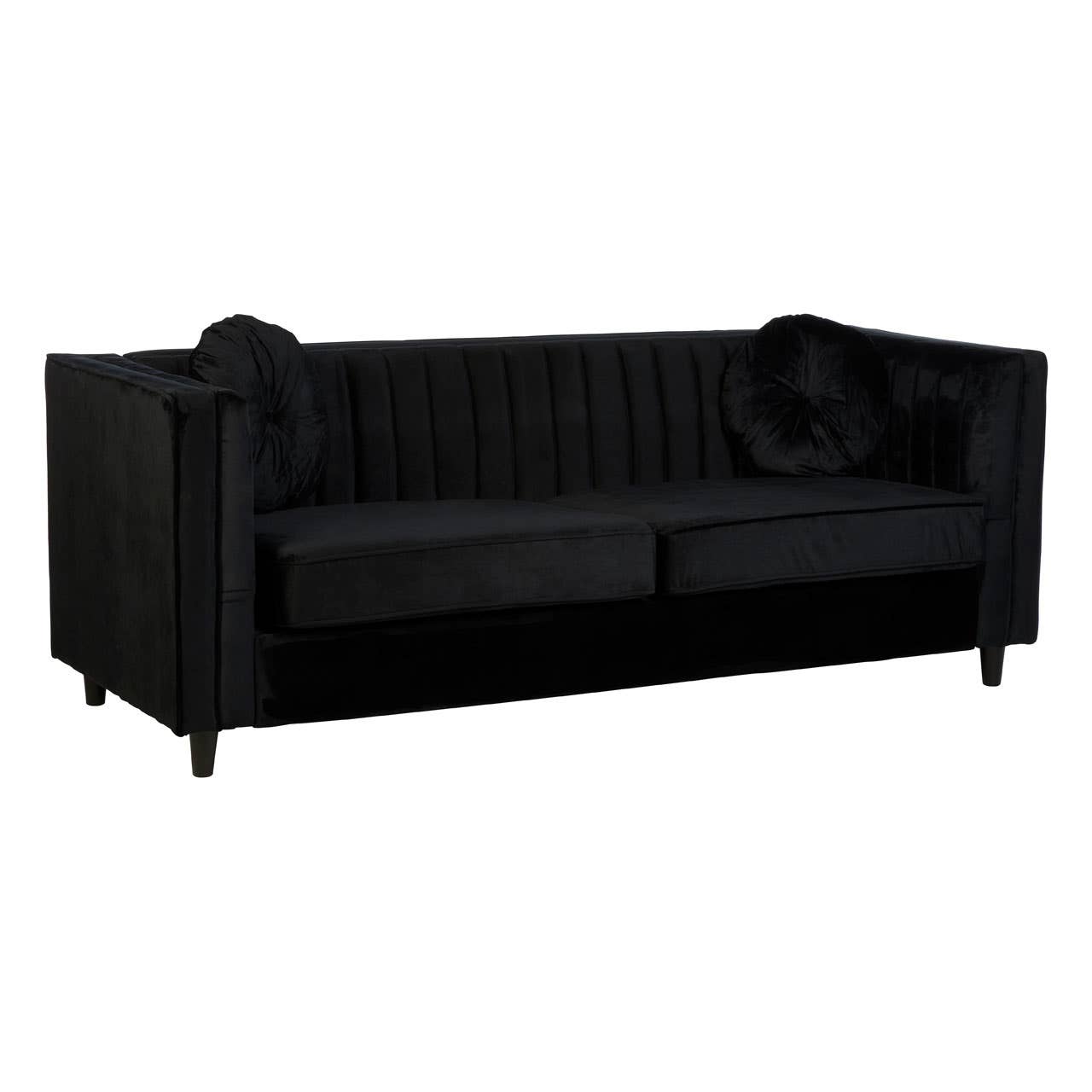 Farah 3 Seat Black Velvet Sofa