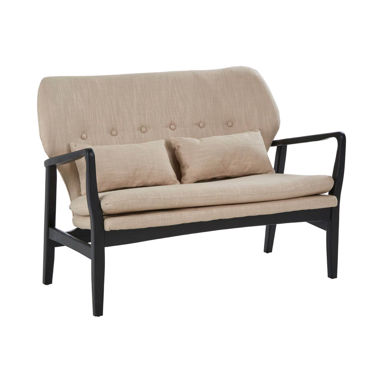 Stockholm 2 Seat Beige Sofa With Black Wood Frame