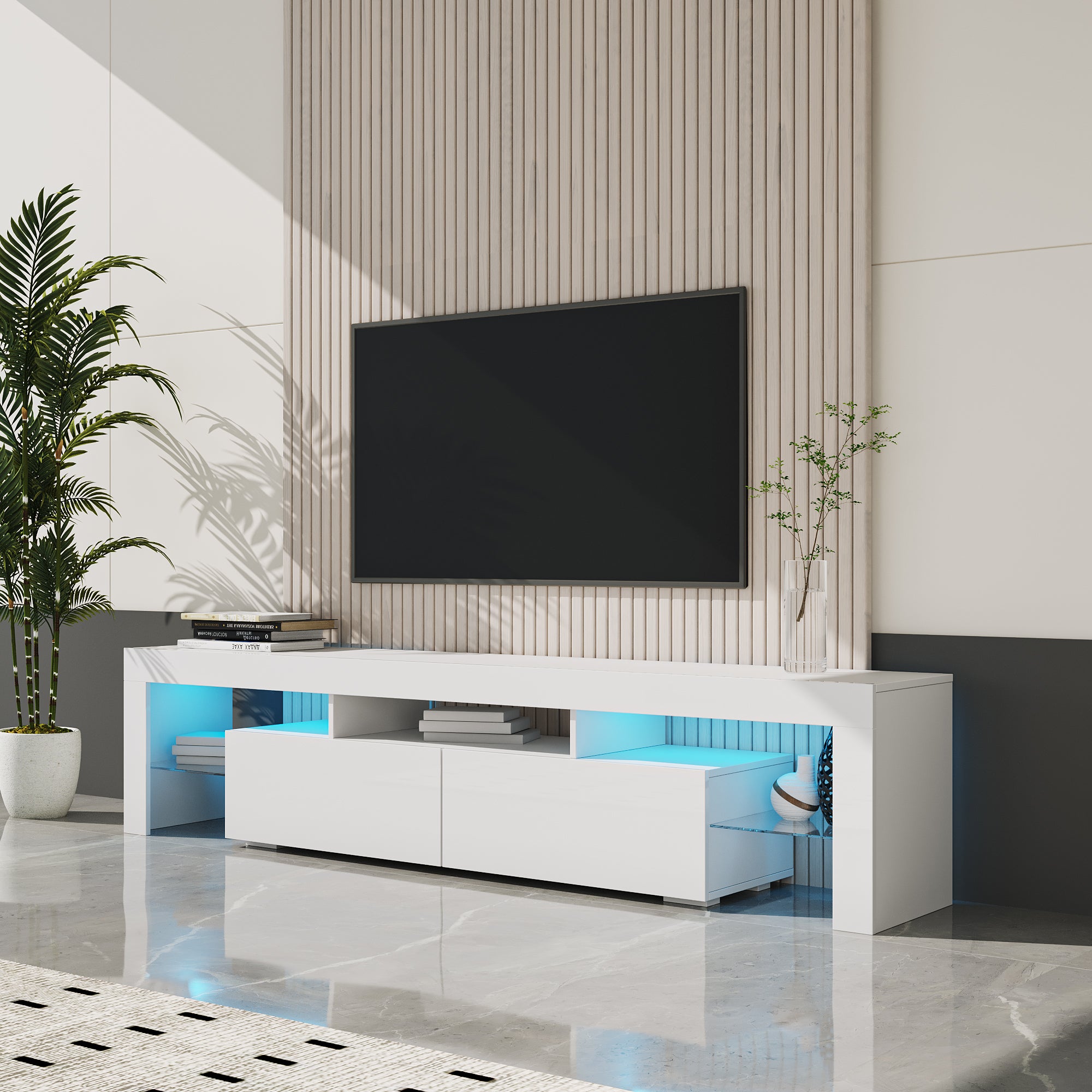 Arctic Aura White High Gloss TV Stand With Multi LED Lighting