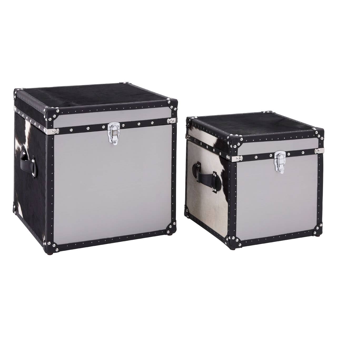 Black/white Genuine Cowhide Storage Trunk Set