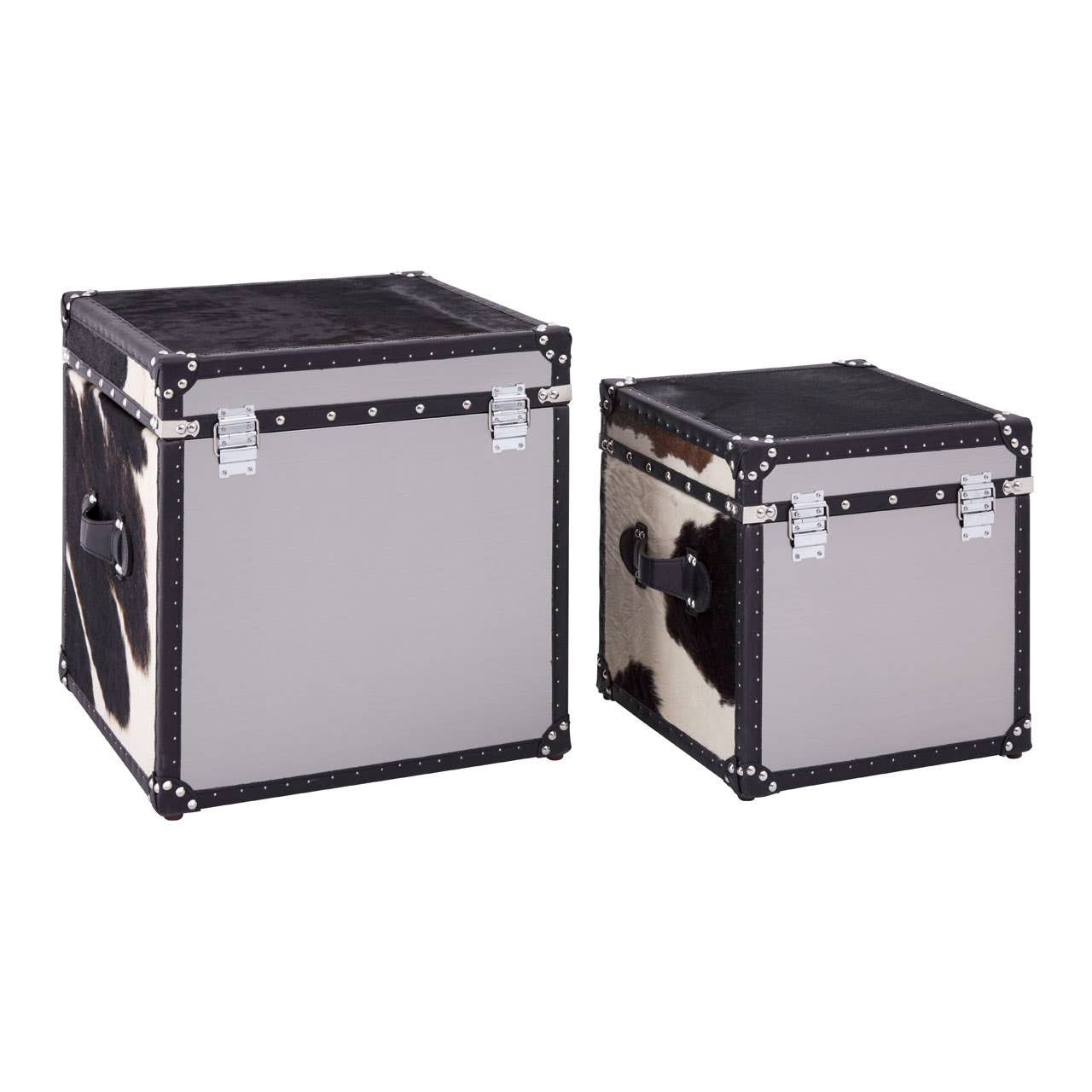 Black/white Genuine Cowhide Storage Trunk Set