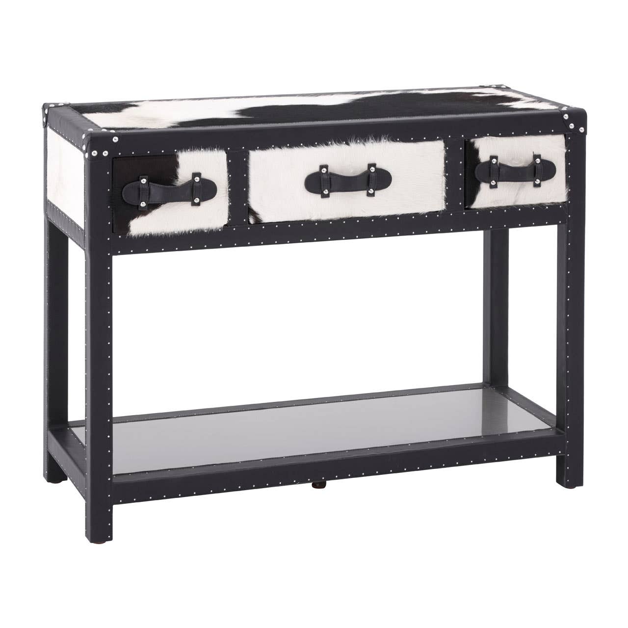 Black/white Genuine Cowhide 3 Drawer Table