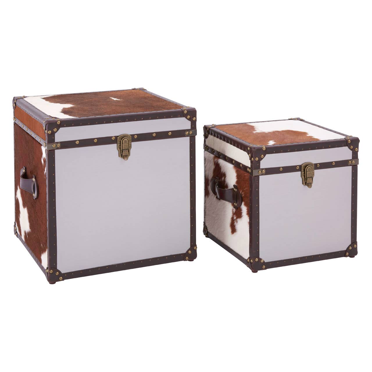 Brown/white Genuine Cowhide Storage Trunk Set