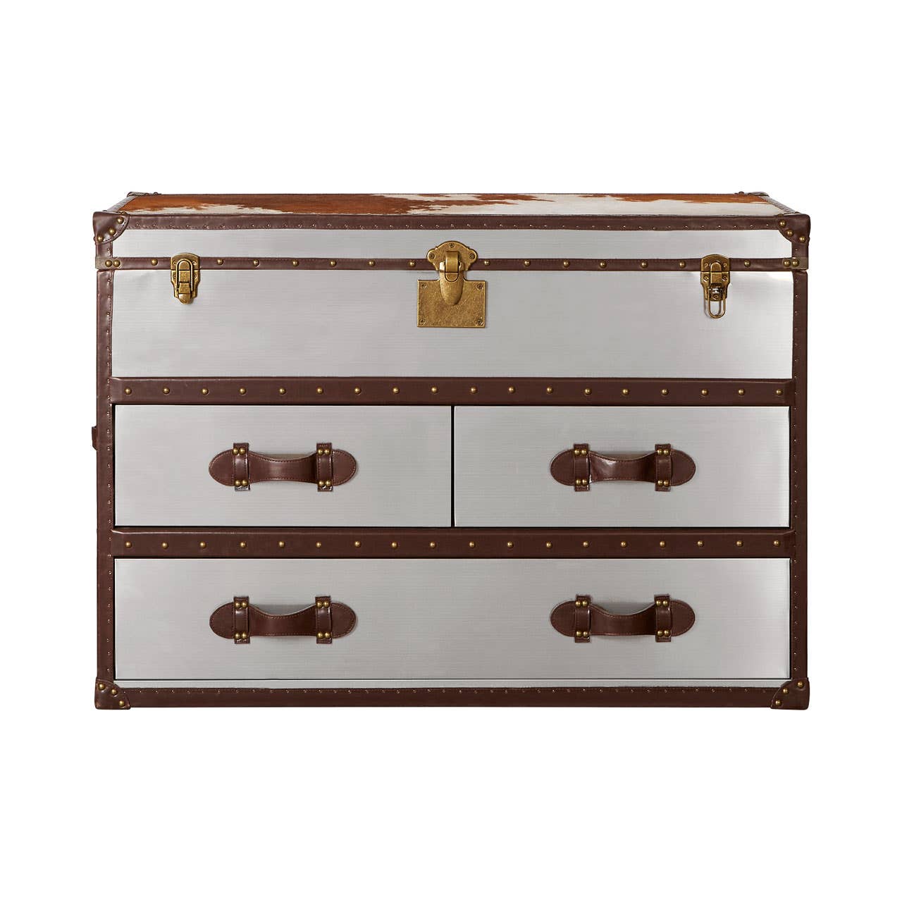 Brown/white Genuine Cowhide 3 Drawer Cabinet