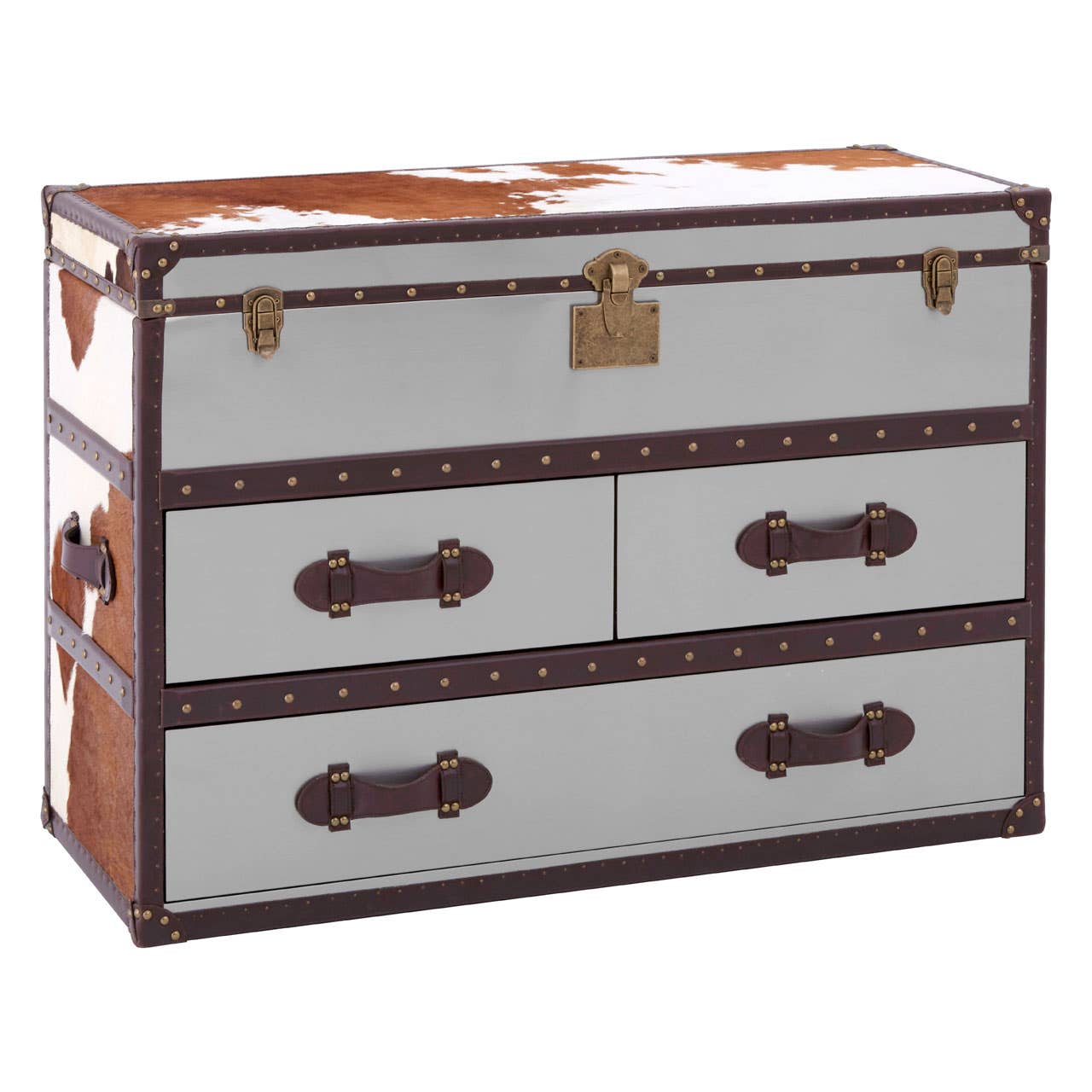 Brown/white Genuine Cowhide 3 Drawer Cabinet