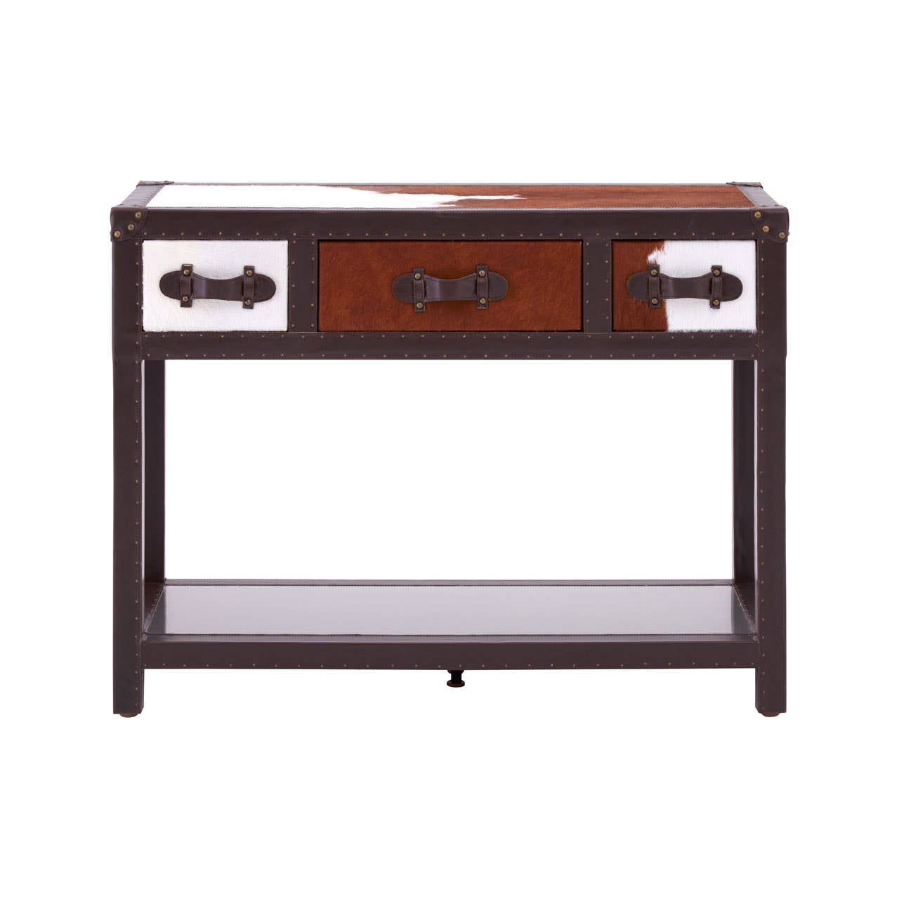 Brown/white Genuine Cowhide 3 Drawer Table