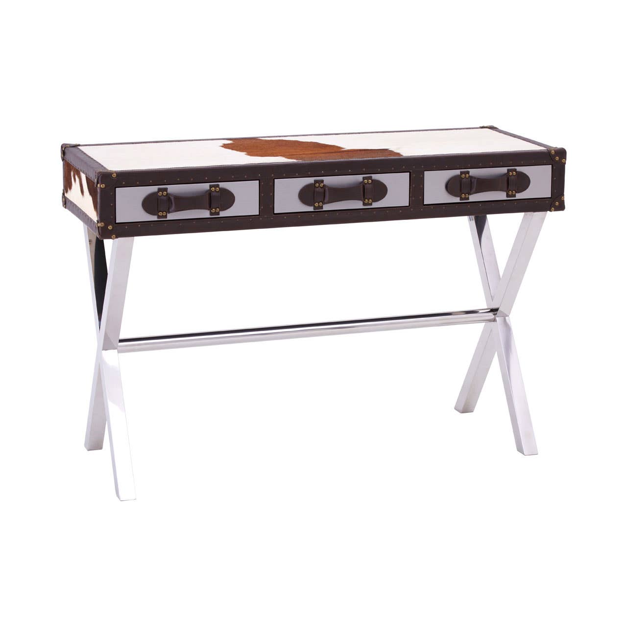 Brown/white Genuine Cowhide Console Table