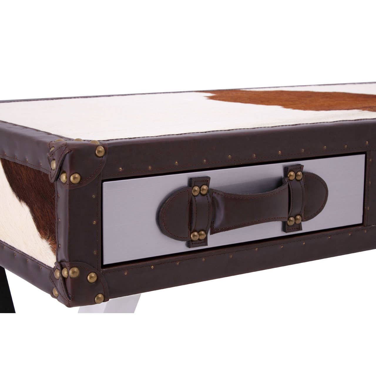Brown/white Genuine Cowhide Console Table