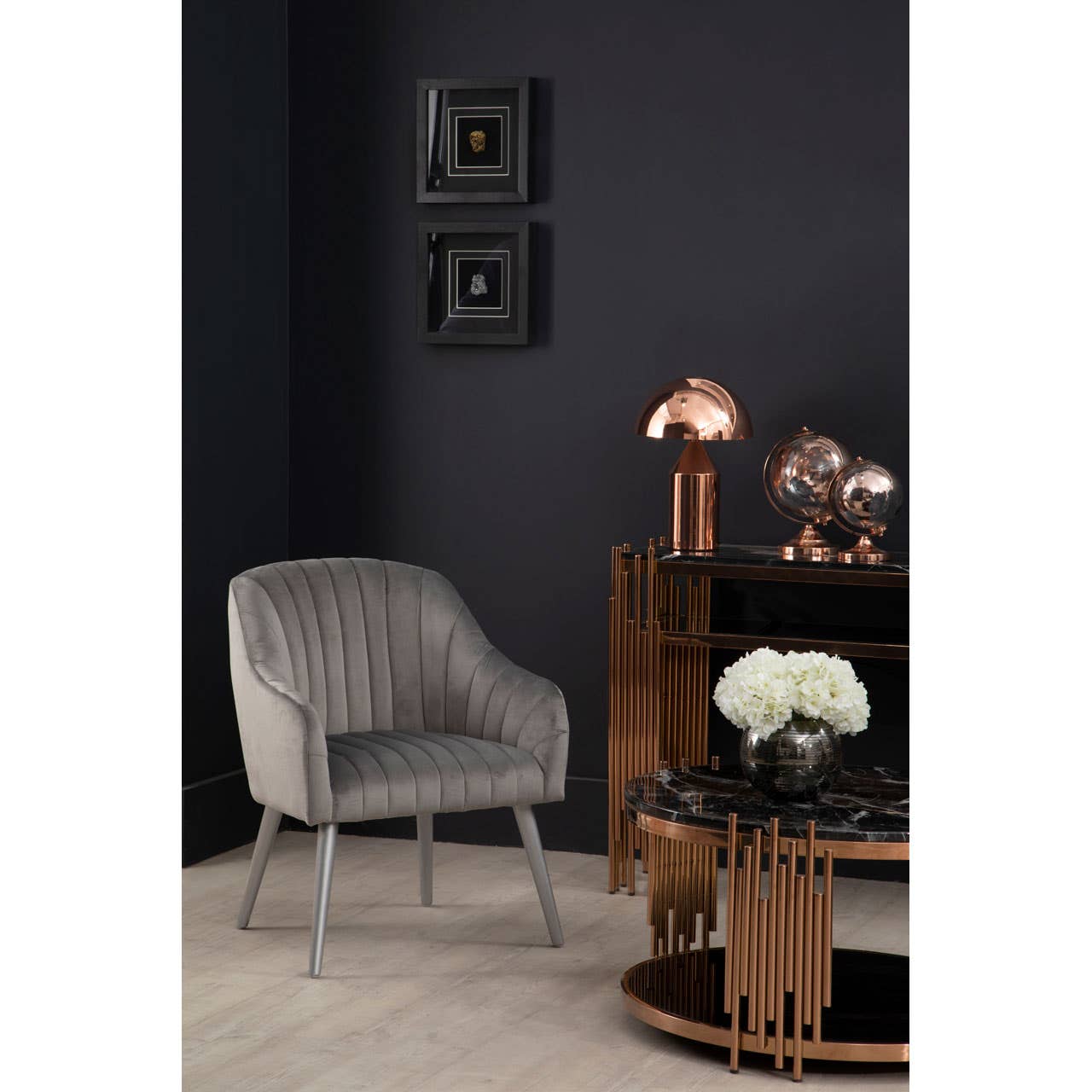 Alvaro Black Marble / Rose Gold Console Table