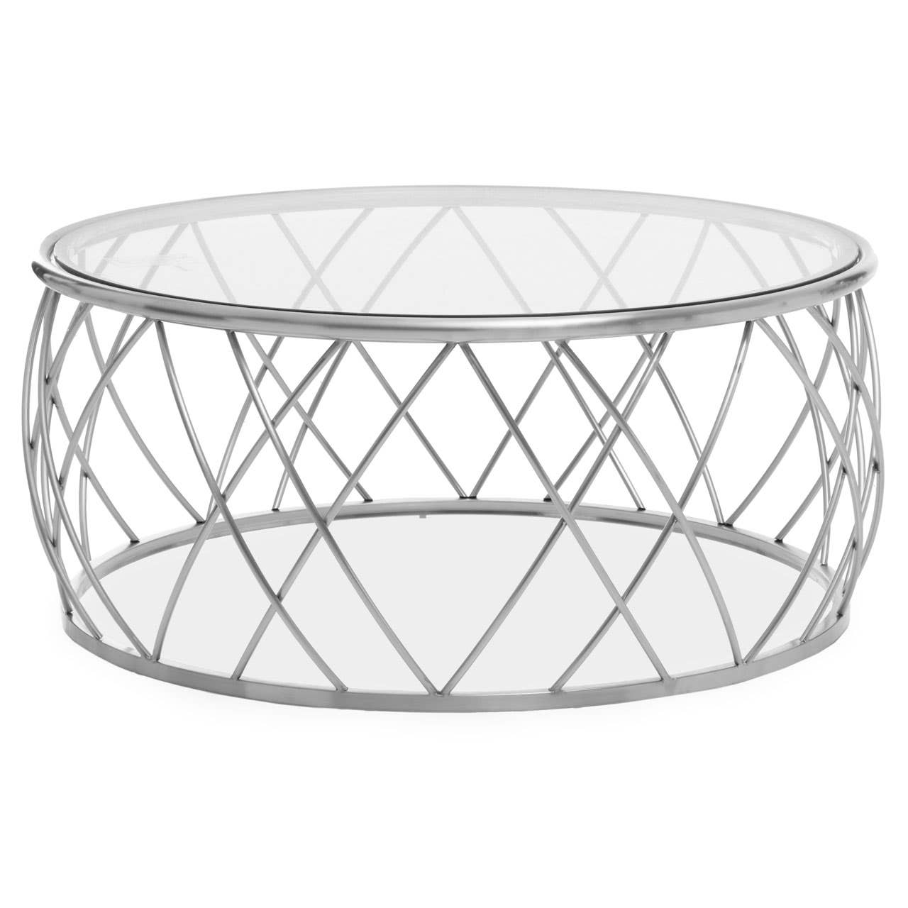 Ackley Clear Glass And Silver Frame Round Coffee Table.
