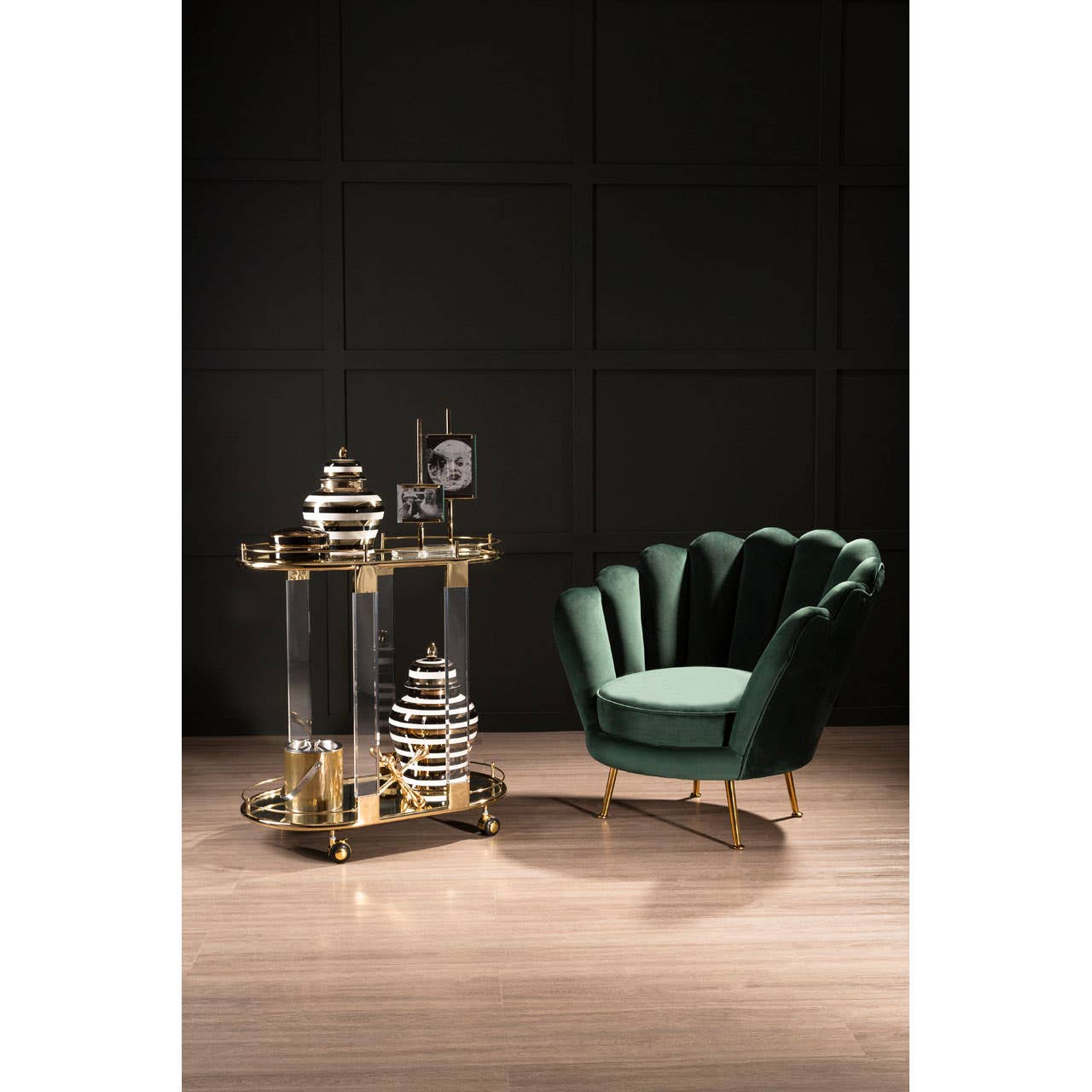 Oria Bar Trolley With Warm Metallic Frame