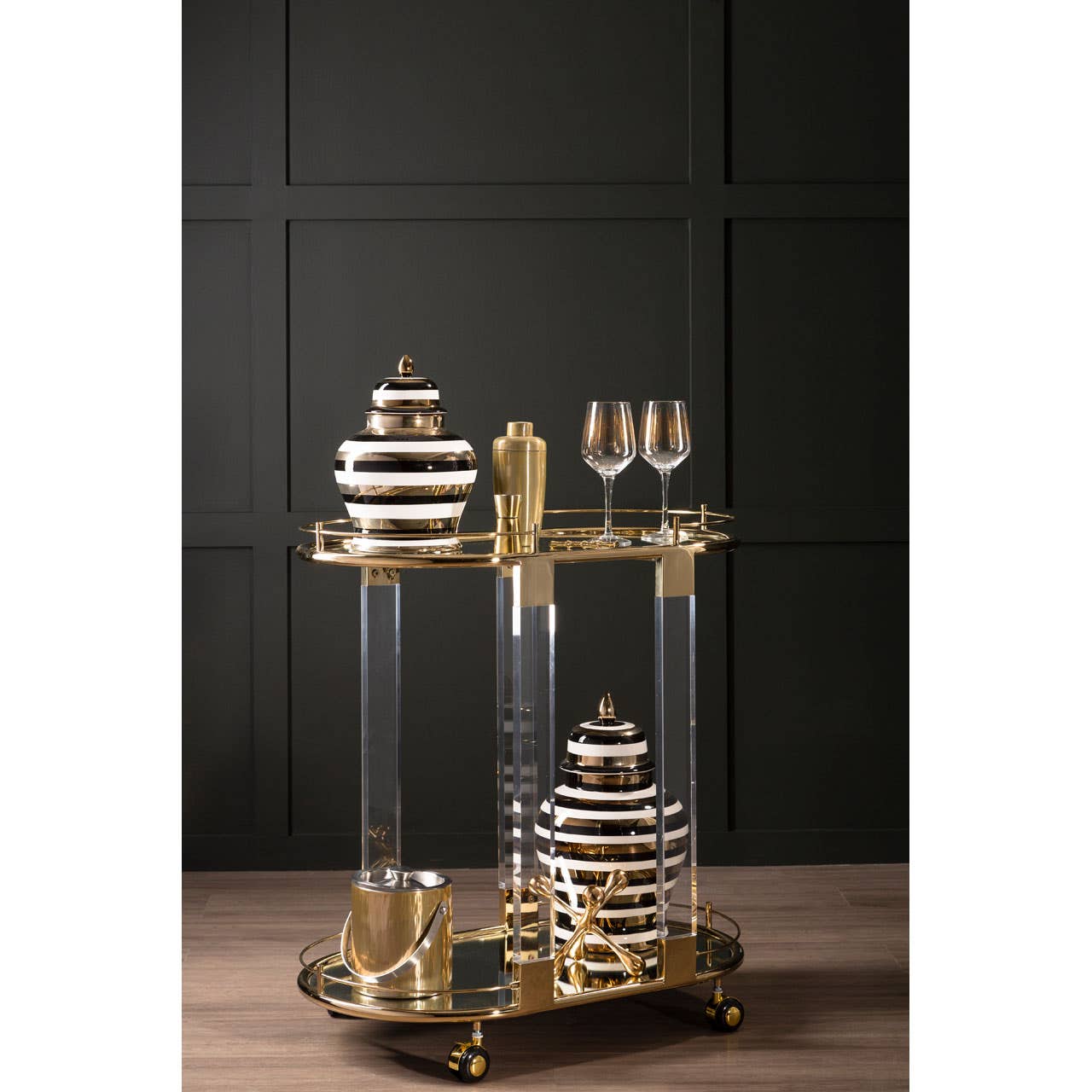 Oria Bar Trolley With Warm Metallic Frame