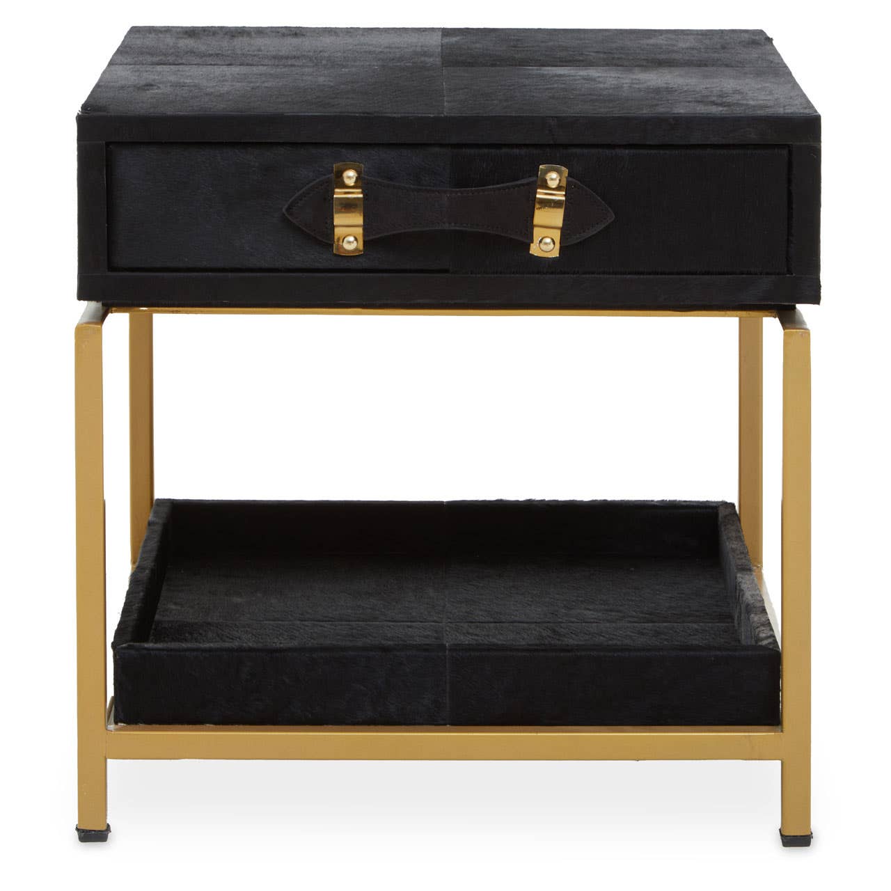 Kensington Townhouse Hair On Hide Black And Gold Bedside Table