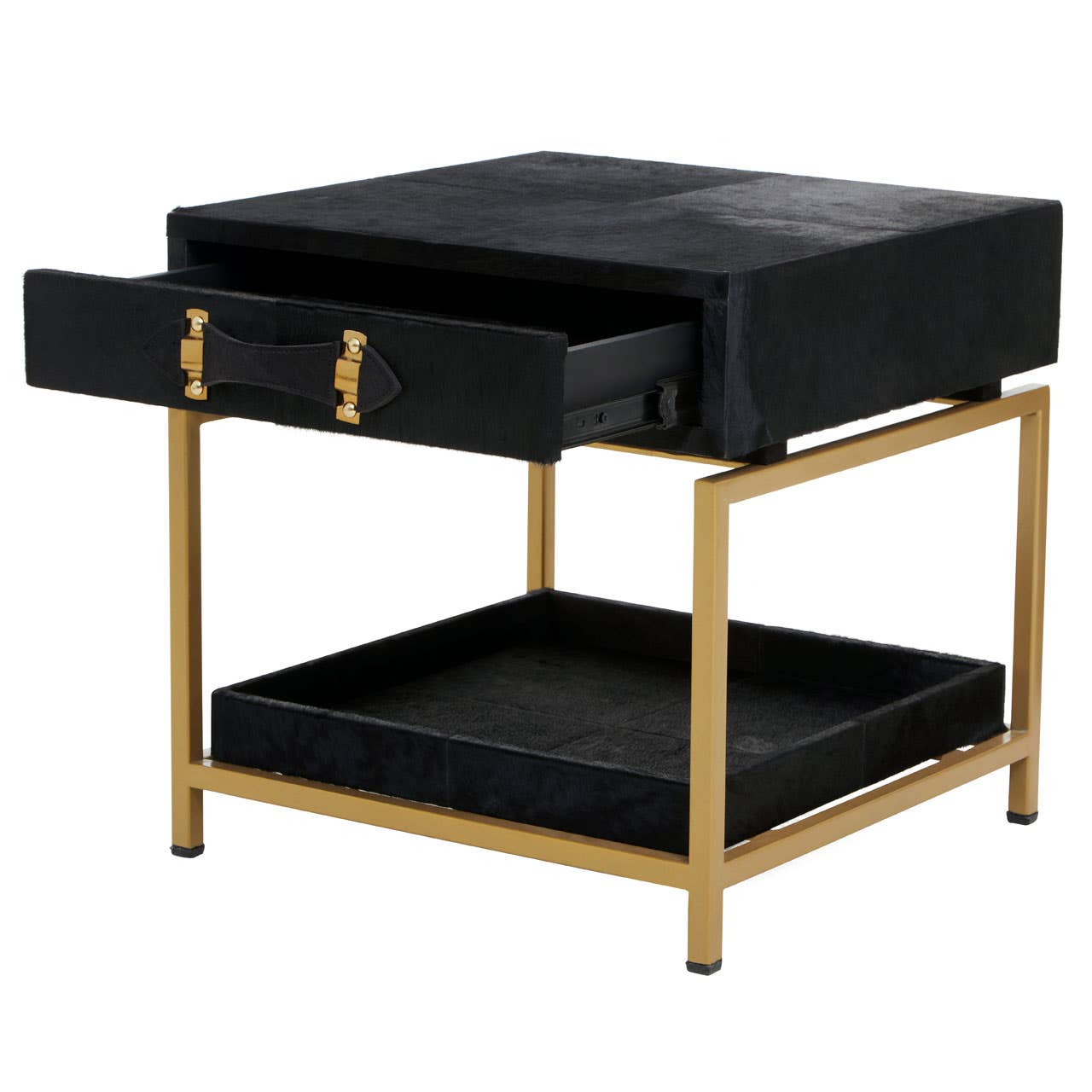 Kensington Townhouse Hair On Hide Black And Gold Bedside Table
