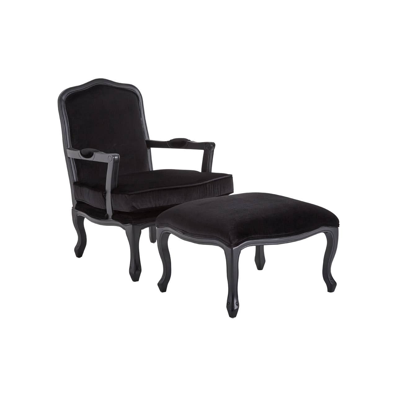 ROCOCO BLACK SHINY VELVET CHAIR & FOOTSTOOL