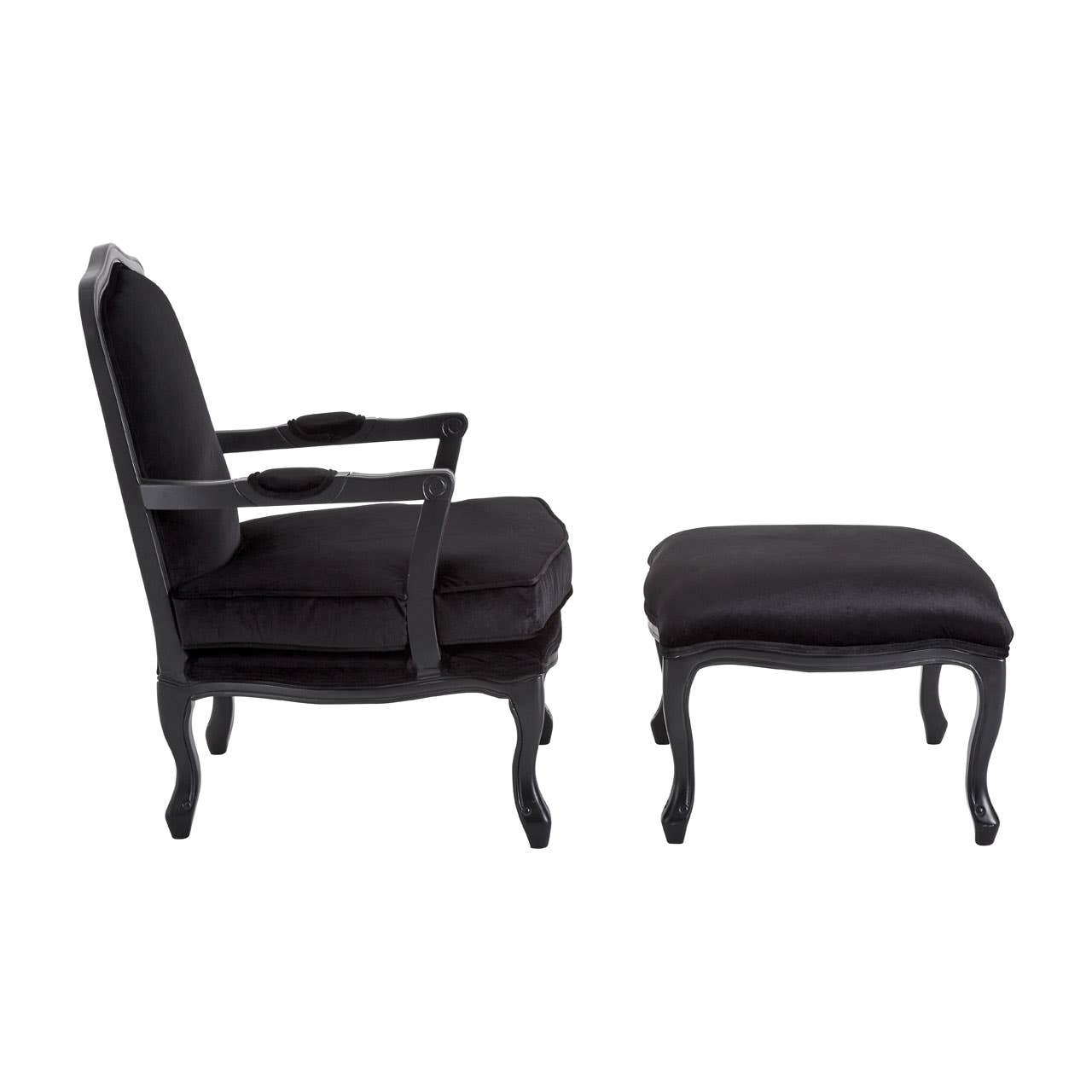 ROCOCO BLACK SHINY VELVET CHAIR & FOOTSTOOL