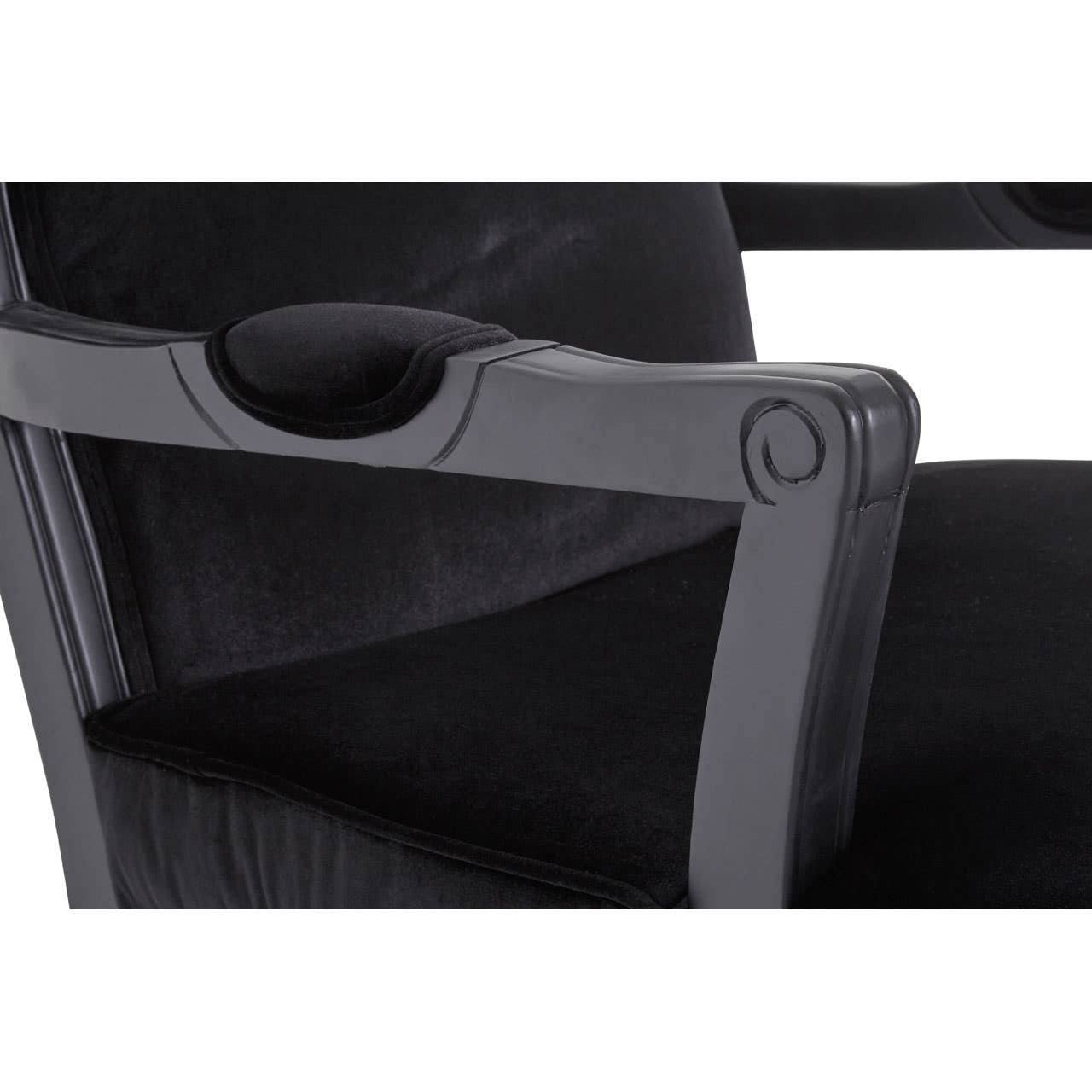 ROCOCO BLACK SHINY VELVET CHAIR & FOOTSTOOL