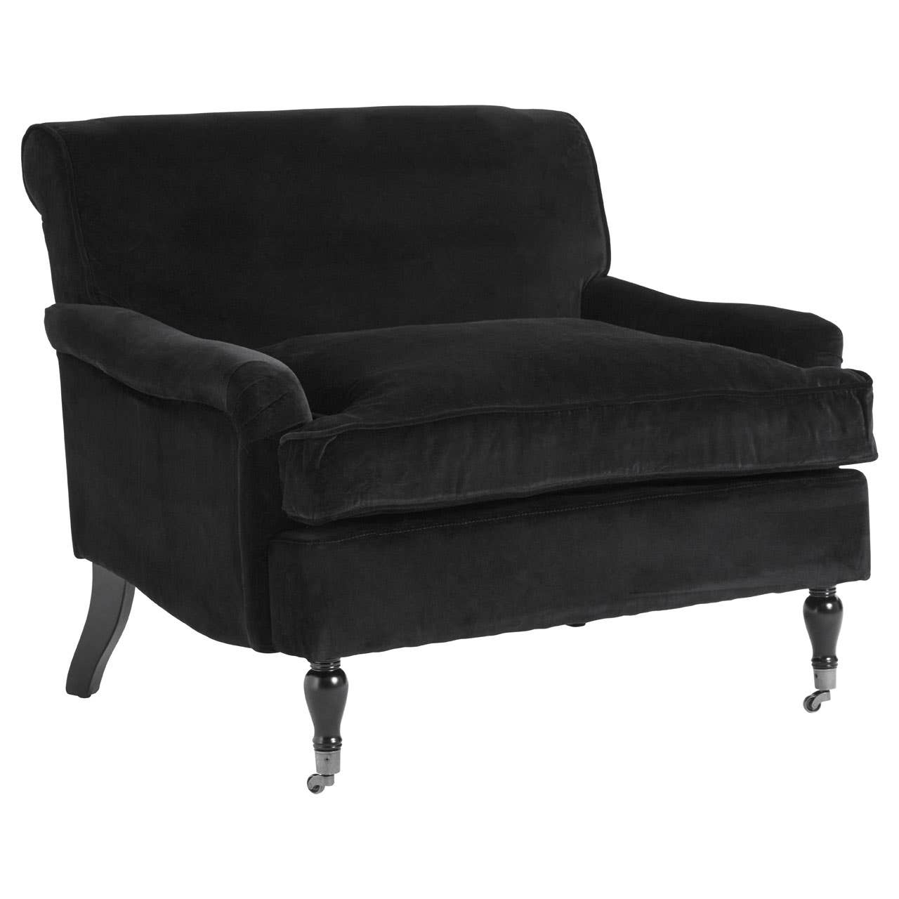 Black Cotton Velvet Large Plush Armchair