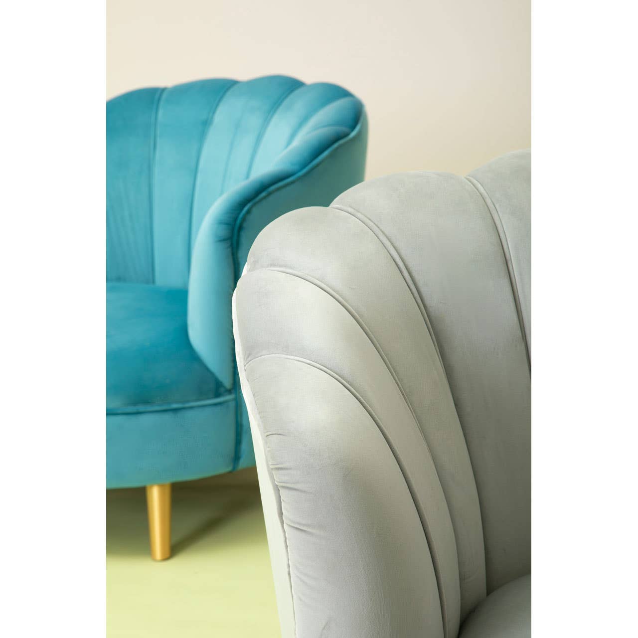 Orlina Blue Velvet Chair With Gold Wood Legs