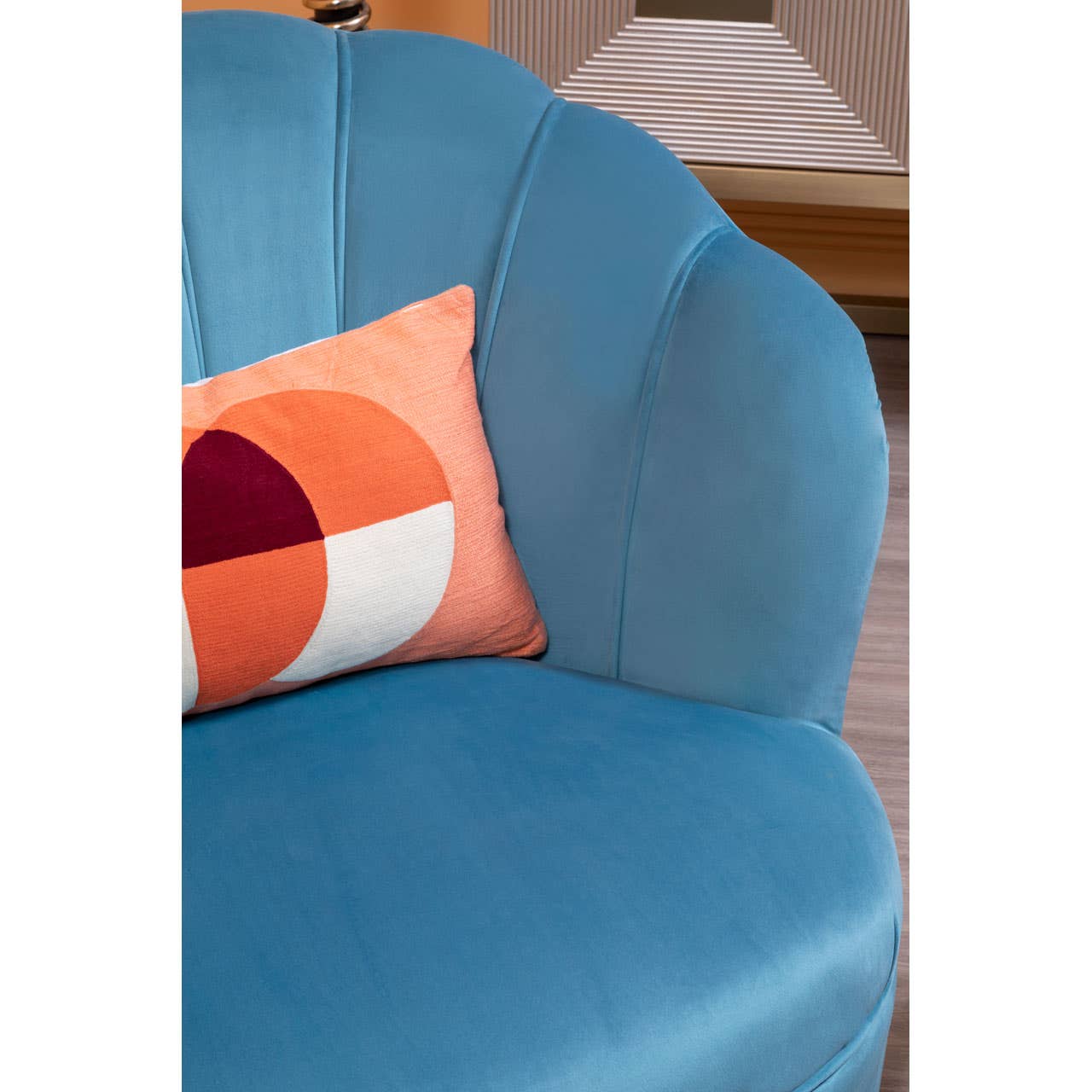Orlina Blue Velvet Chair With Gold Wood Legs