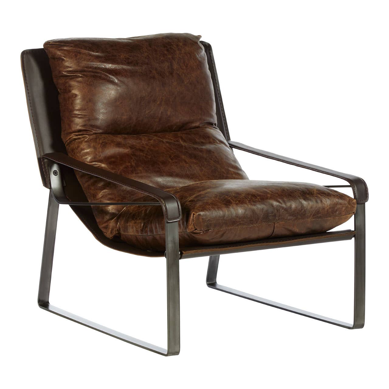 Hoxton Brown Leather Sledge Base Lounge Chair