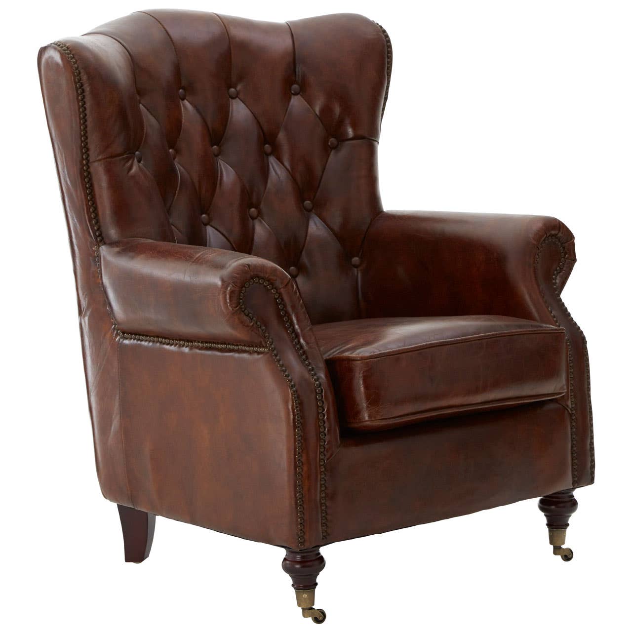 VICTOR BROWN LEATHER SCROLL ARMCHAIR