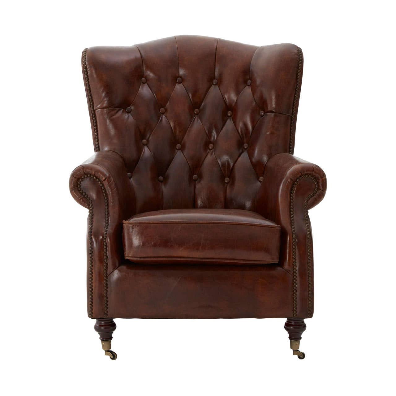 VICTOR BROWN LEATHER SCROLL ARMCHAIR