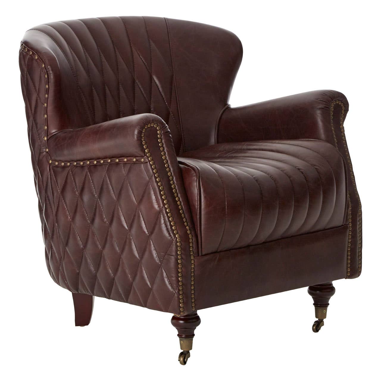 VICTOR COFFEE LEATHER WINGED ARMCHAIR