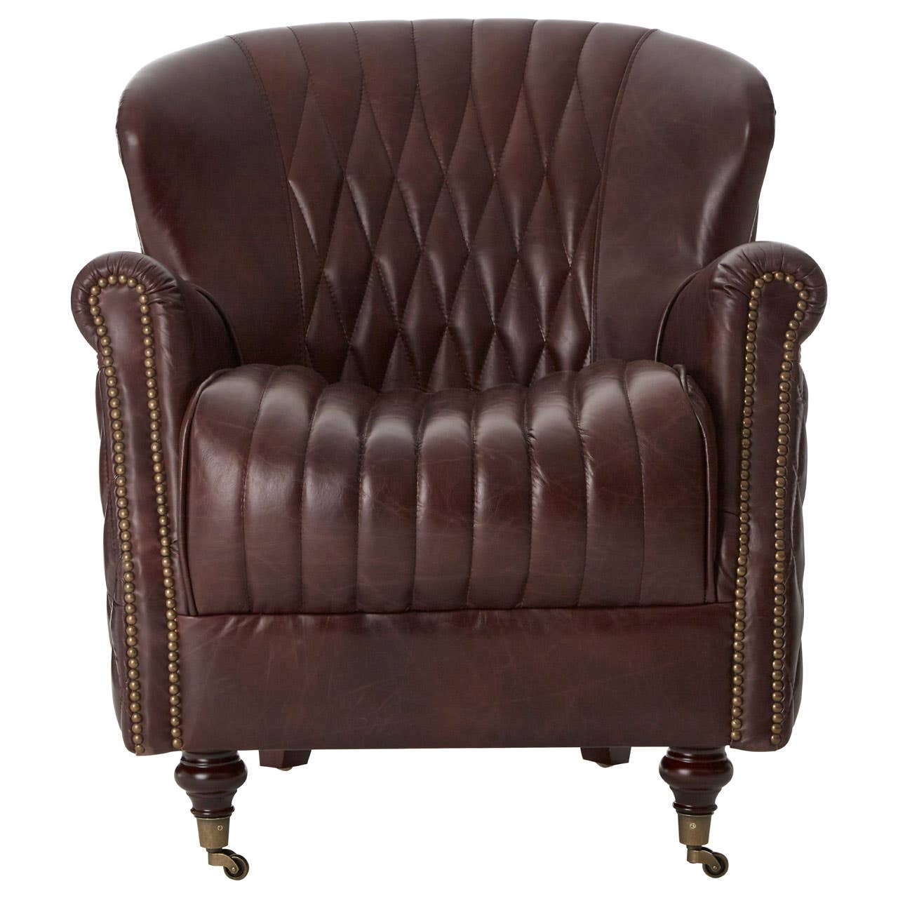 VICTOR COFFEE LEATHER WINGED ARMCHAIR