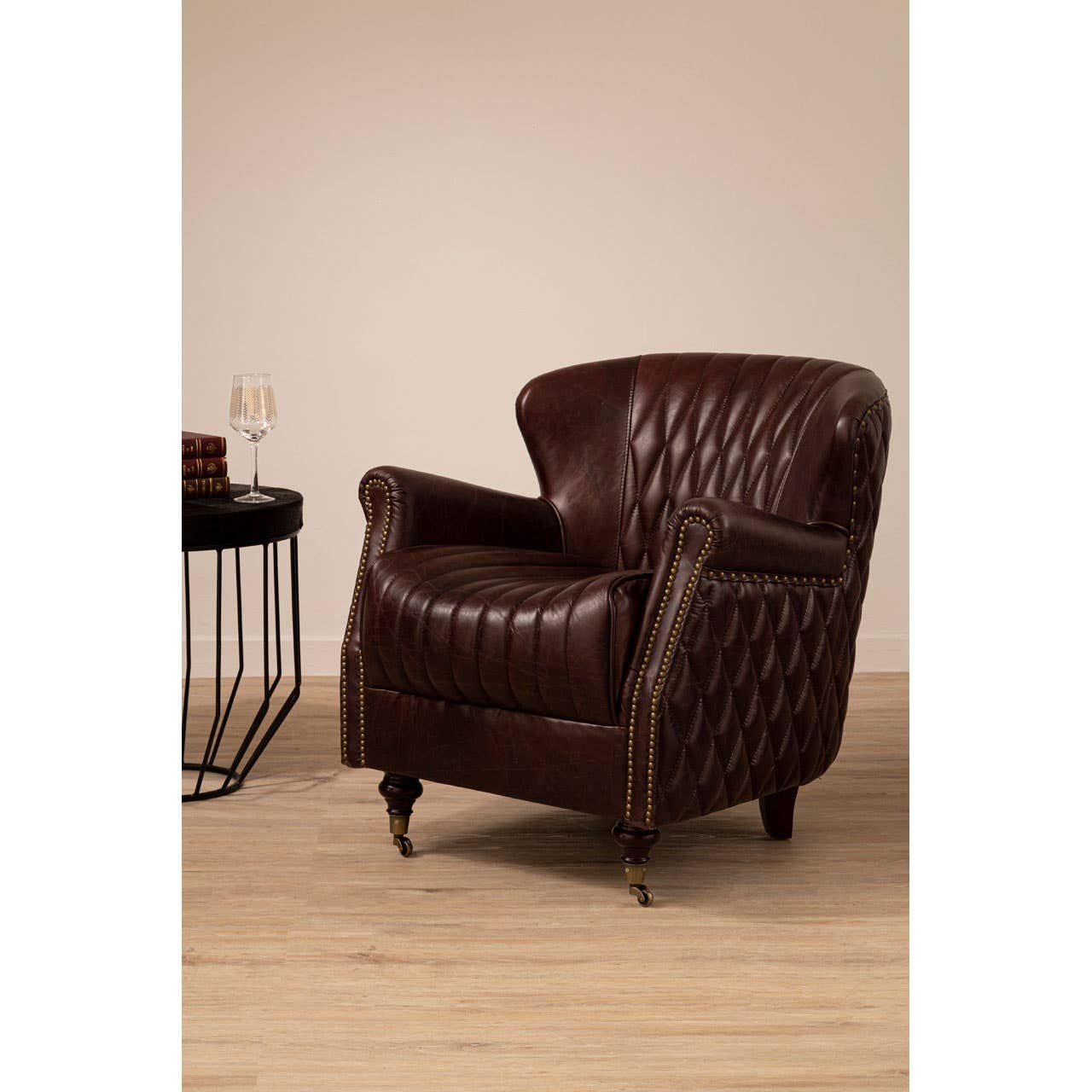 VICTOR COFFEE LEATHER WINGED ARMCHAIR