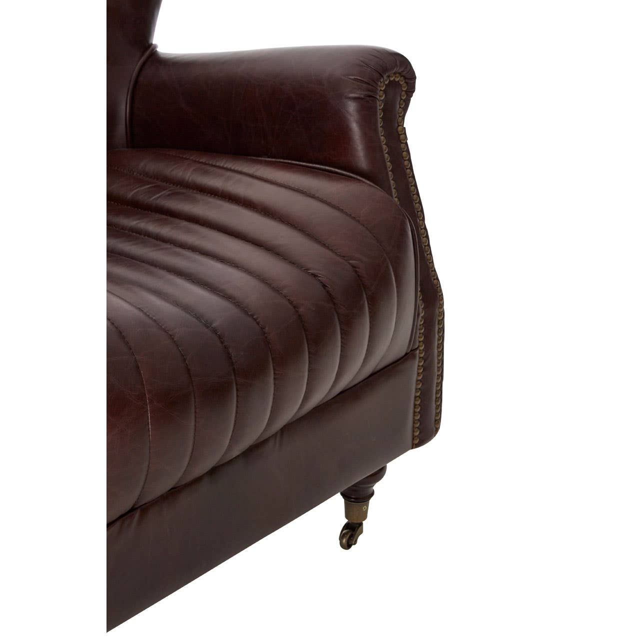 VICTOR COFFEE LEATHER WINGED ARMCHAIR