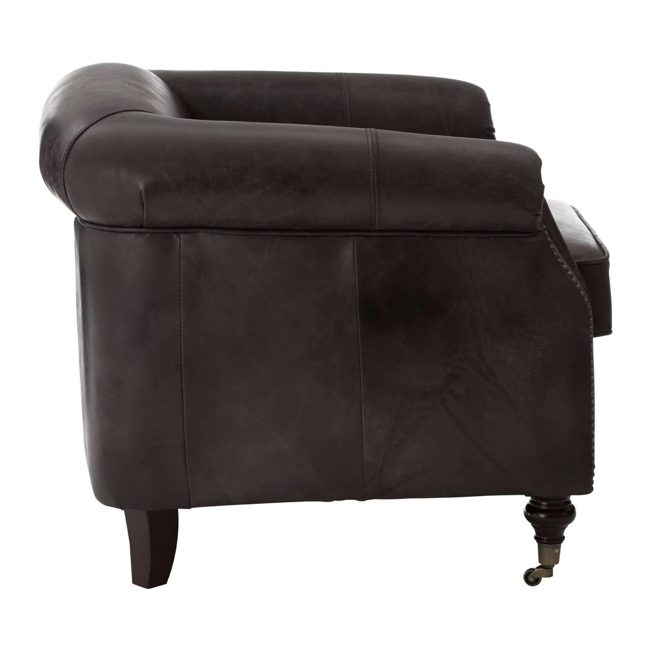 VICTOR GREY LEATHER WINGED ARMCHAIR