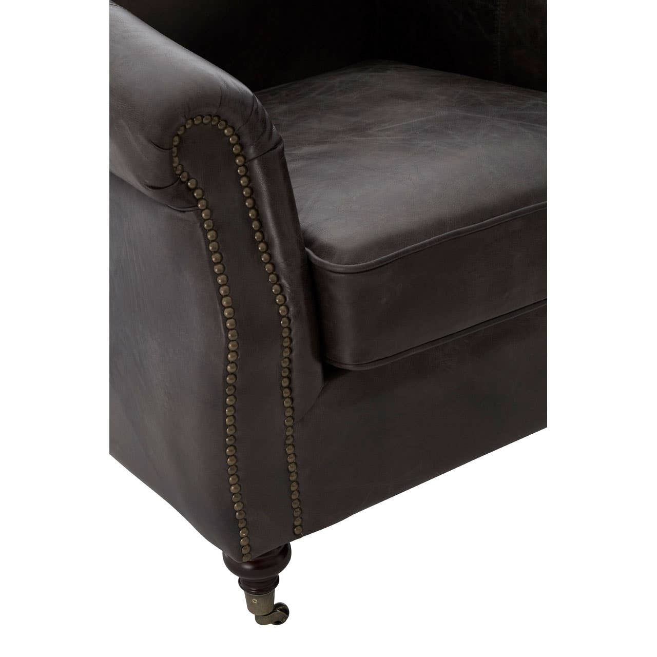VICTOR GREY LEATHER WINGED ARMCHAIR