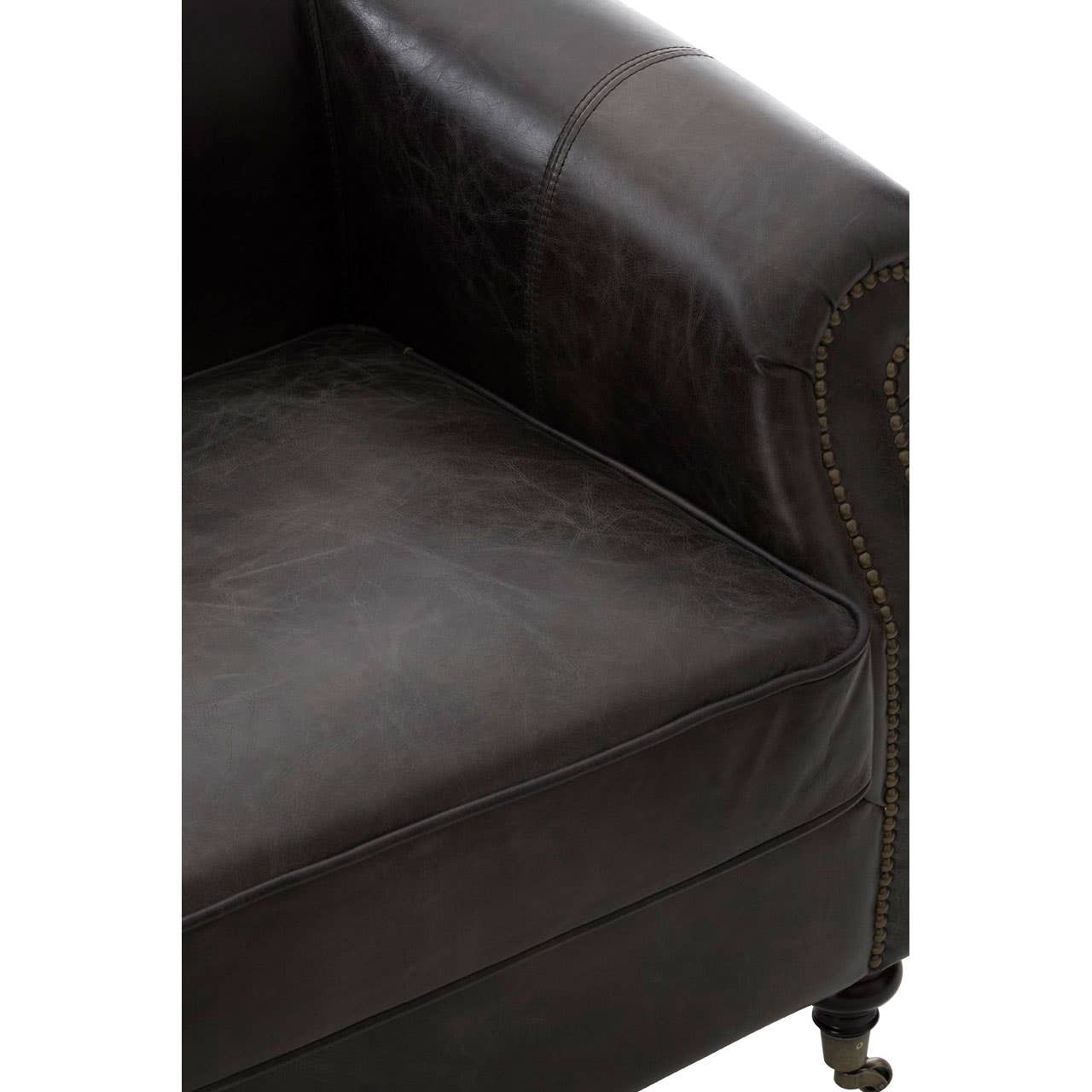 VICTOR GREY LEATHER WINGED ARMCHAIR