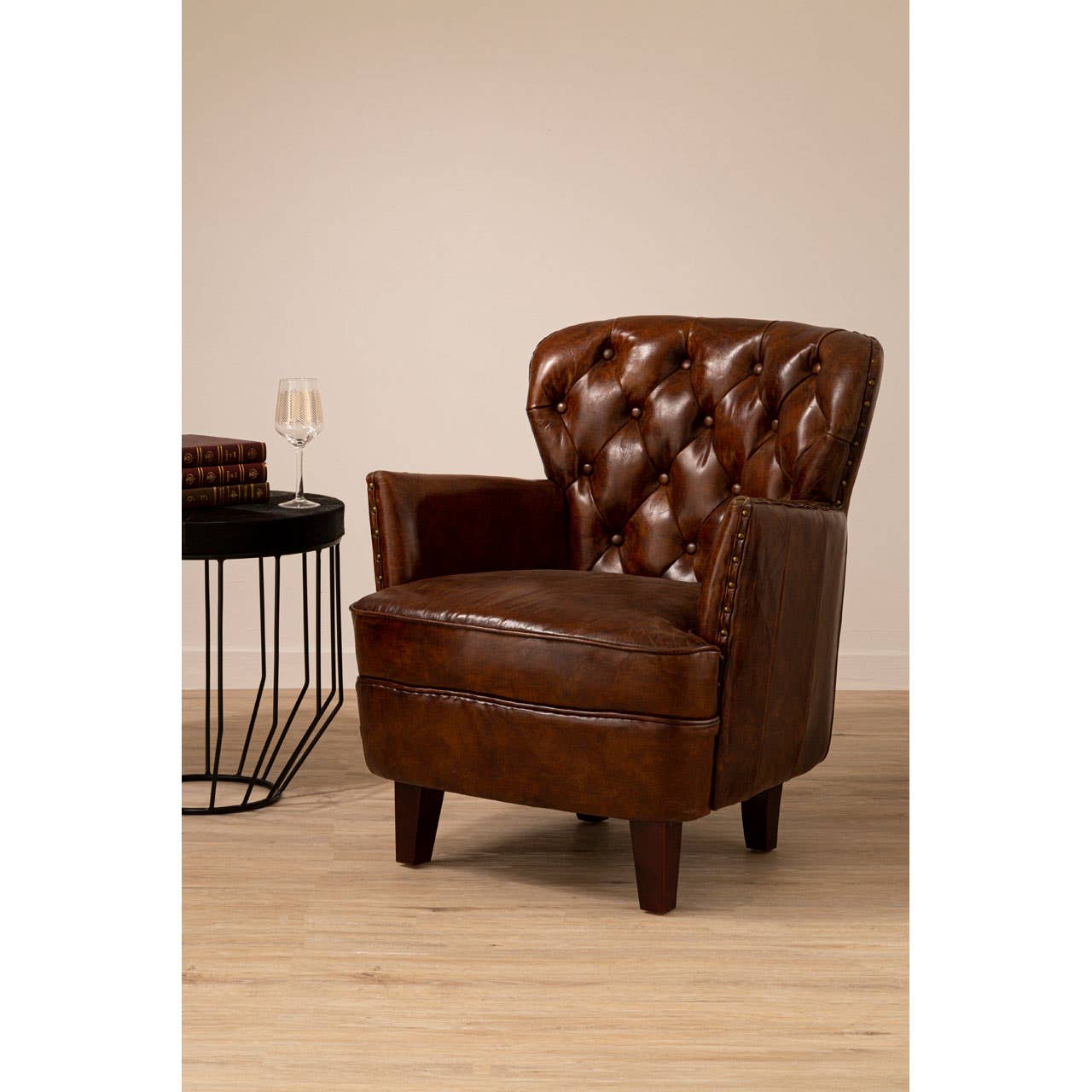 VICTOR MOCHA BROWN BUTTON BACK ARMCHAIR
