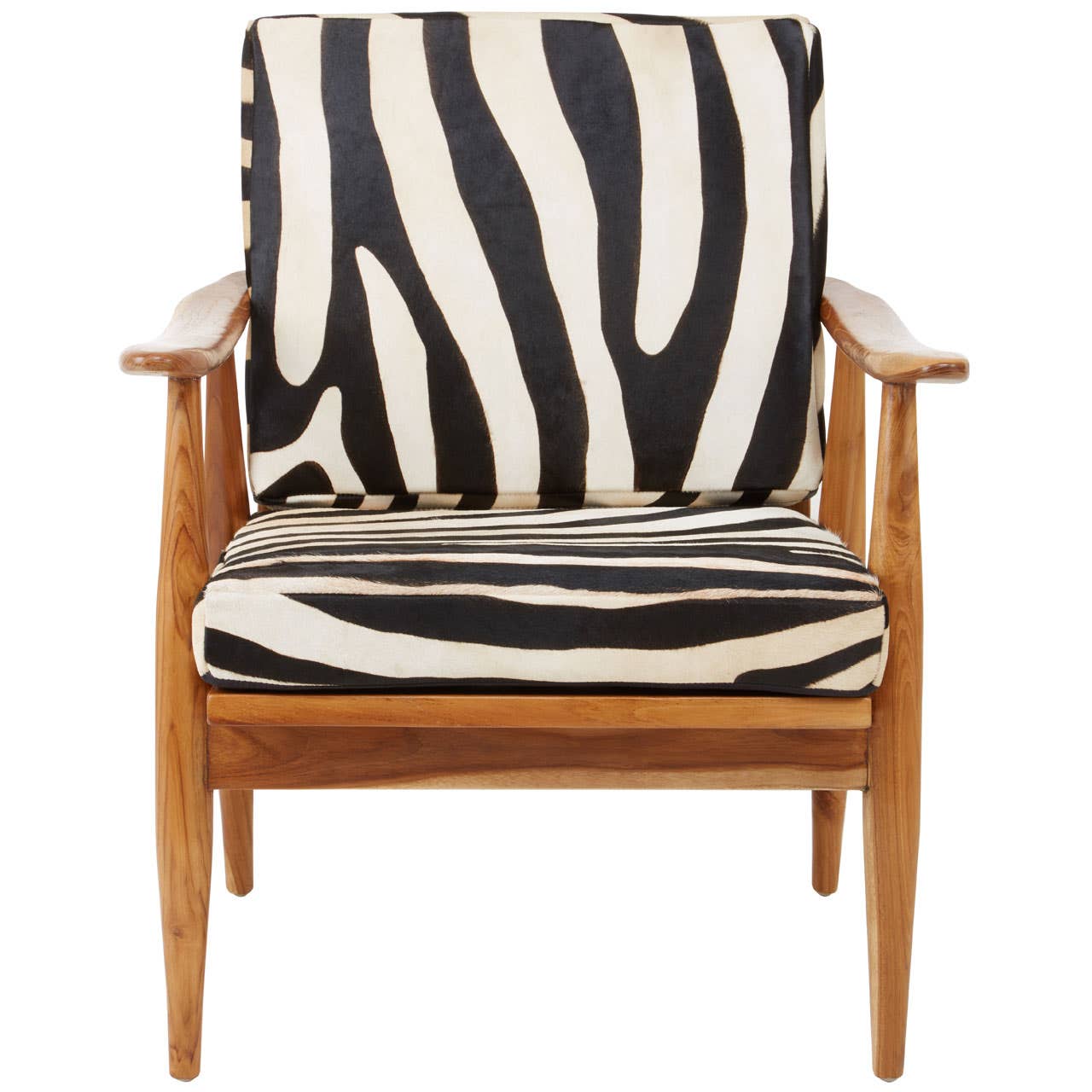 Kendari Leather Zebra Pattern And Teak Chair