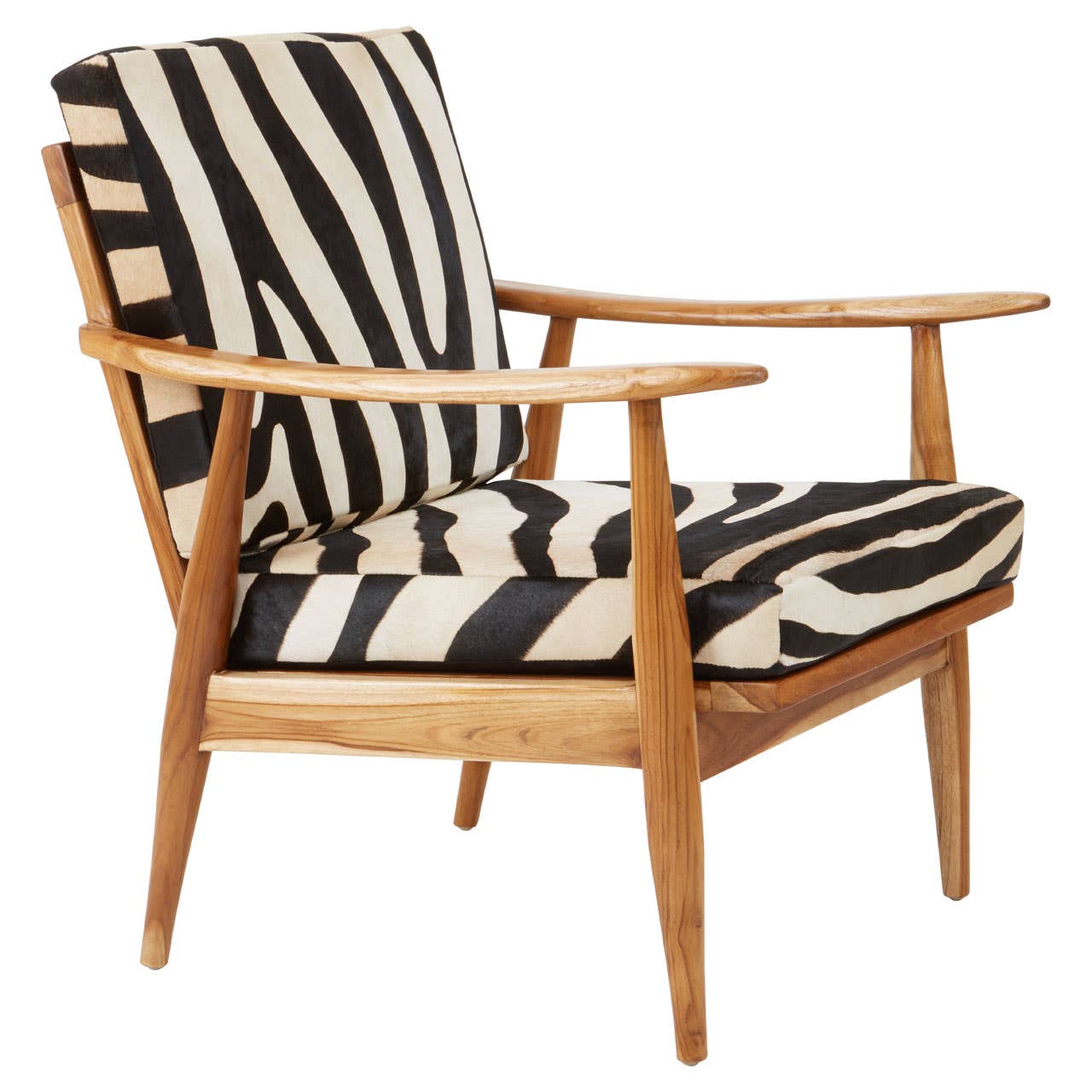 Kendari Leather Zebra Pattern And Teak Chair