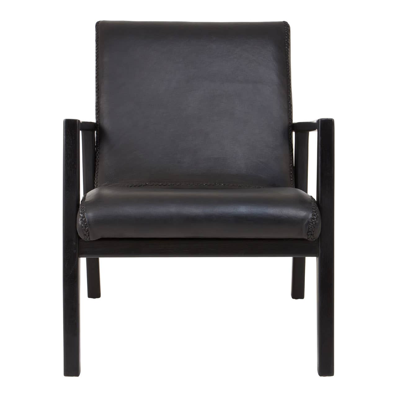Kendari Black Leather And Black Teak Wood Chair