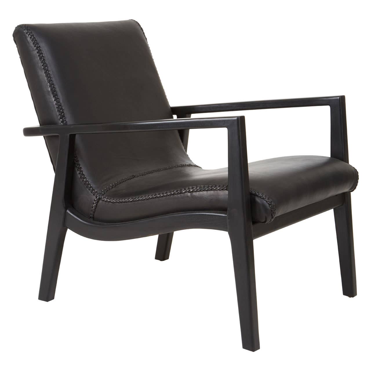 Kendari Black Leather And Black Teak Wood Chair