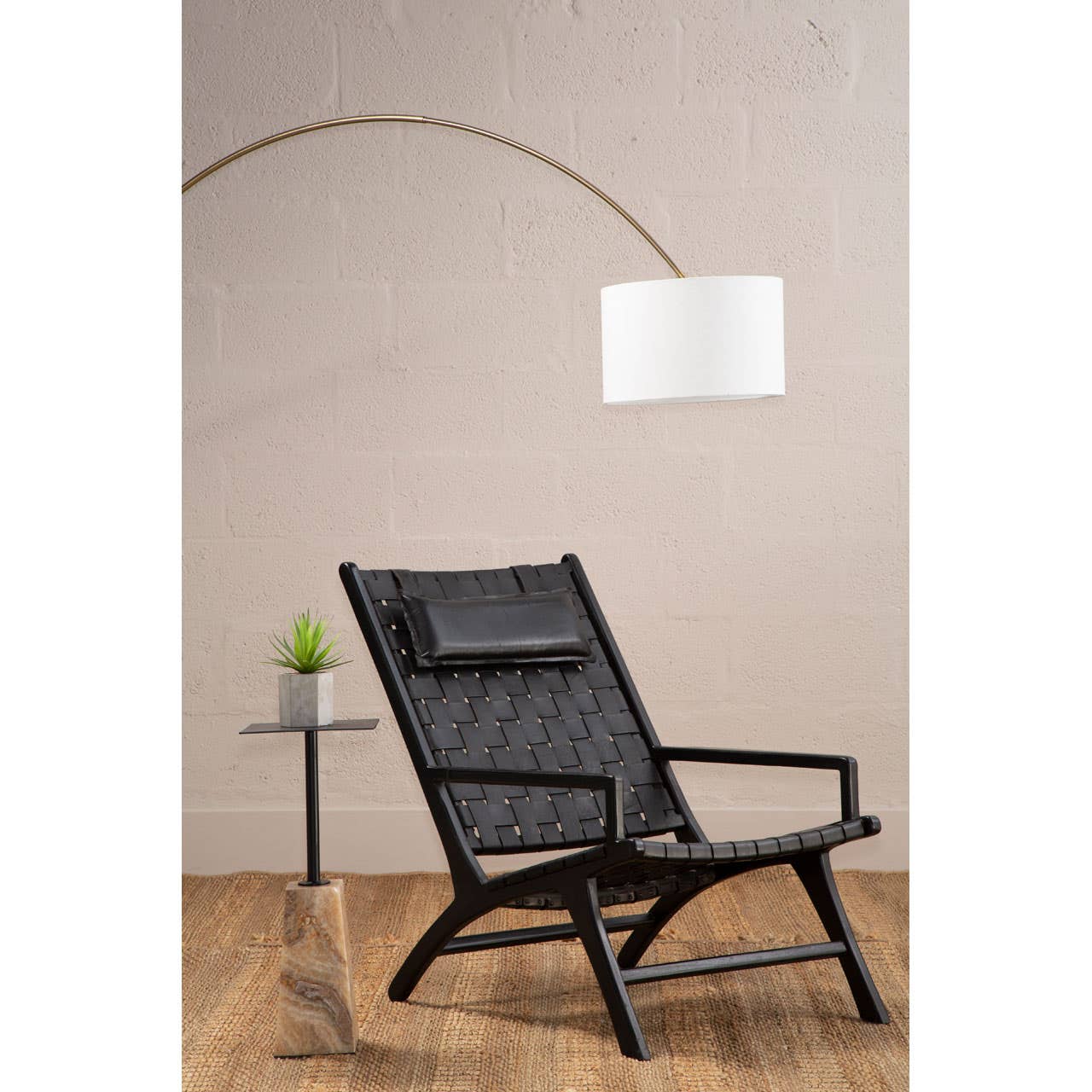 Kendari Black Leather Woven Chair