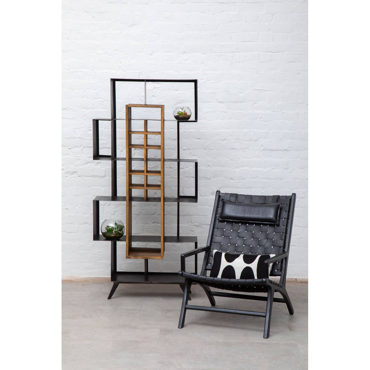 Kendari Black Leather Woven Chair