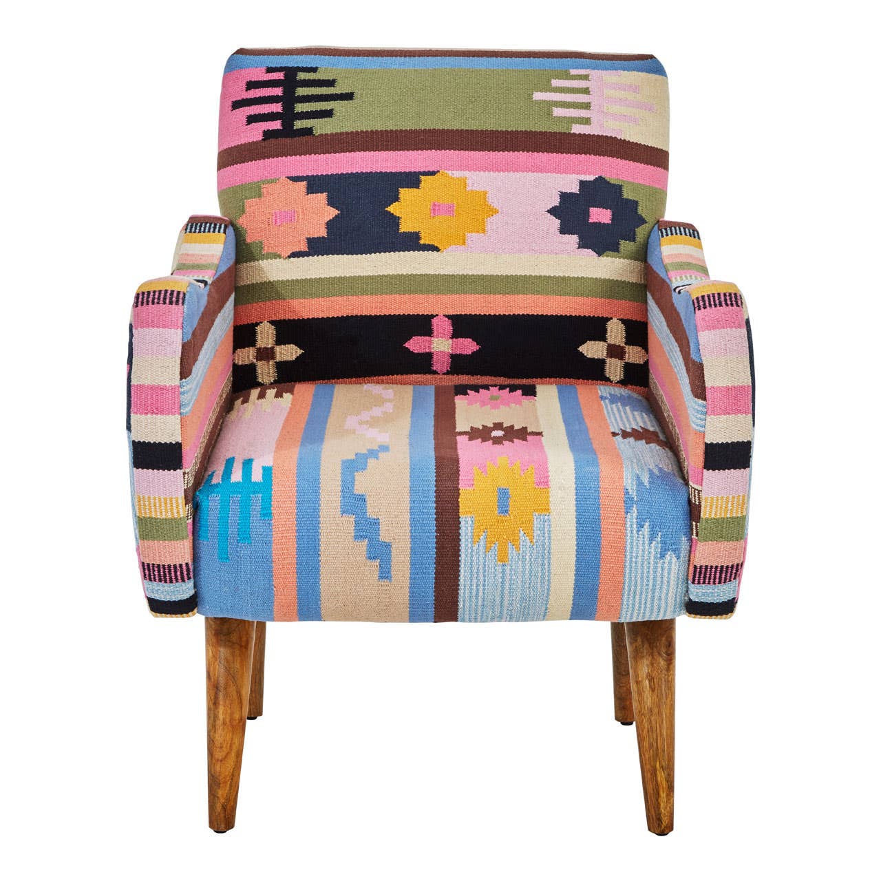 Cefena Multi-coloured Fabric Chair With Mango Wood Legs