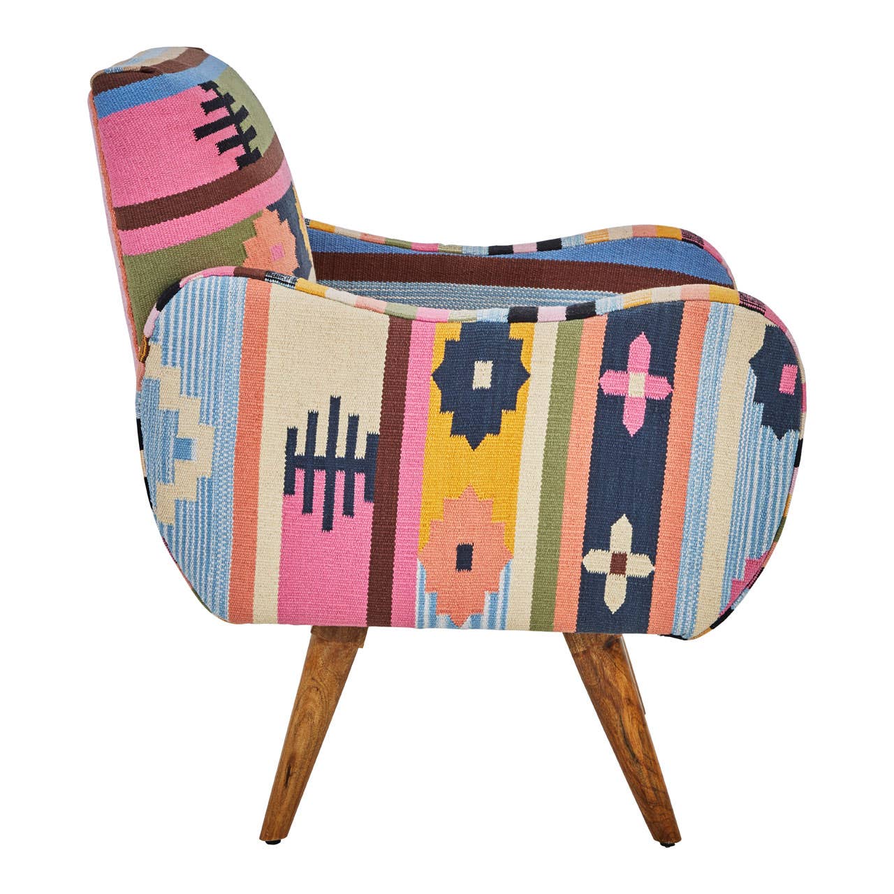 Cefena Multi-coloured Fabric Chair With Mango Wood Legs